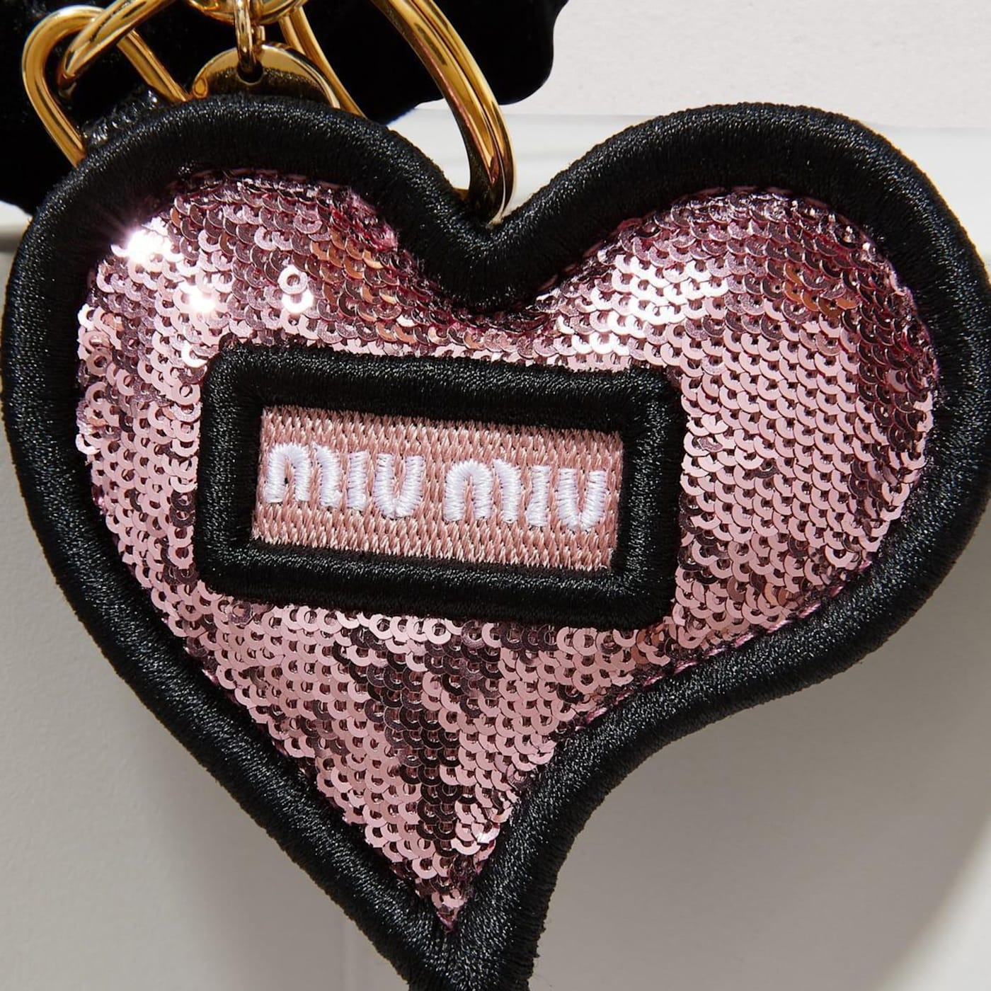 Miu Miu Trick in Pelle Heart Key Chain Bag Charm Pink Sequin