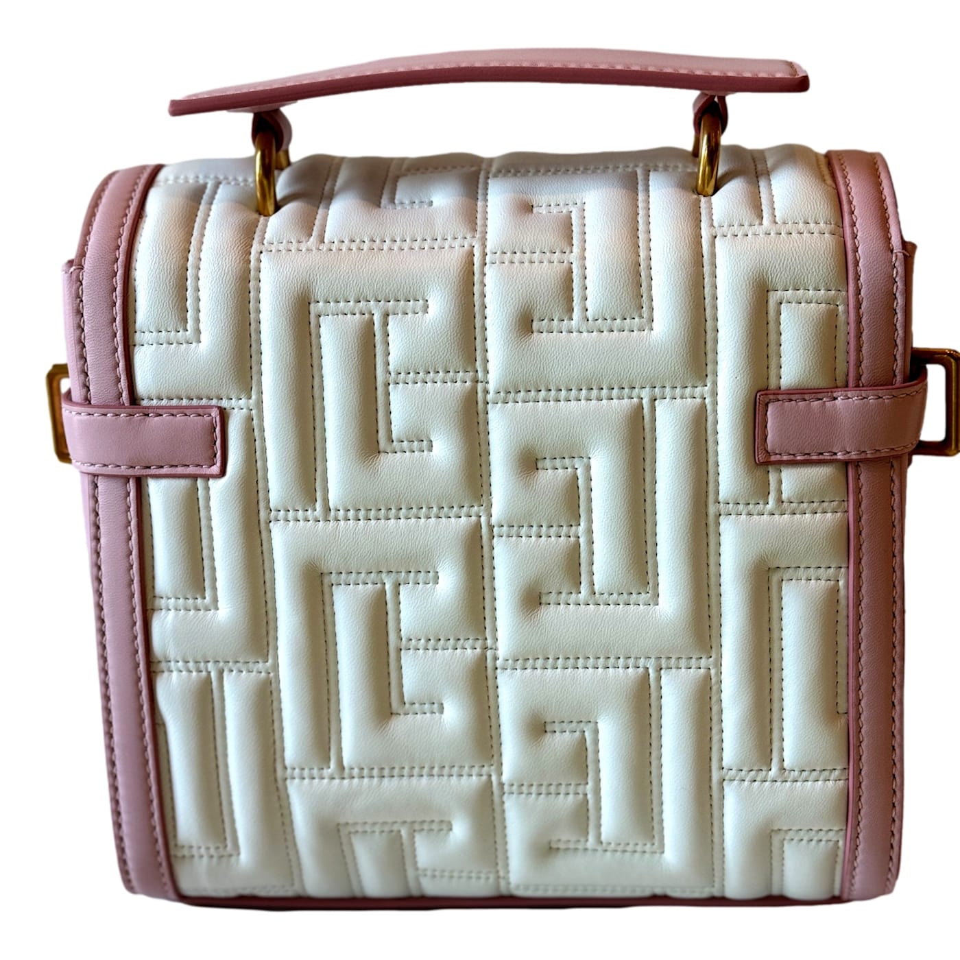 Balmain B-Buzz 23 Pink White Tote Crossbody Shoulder Bag