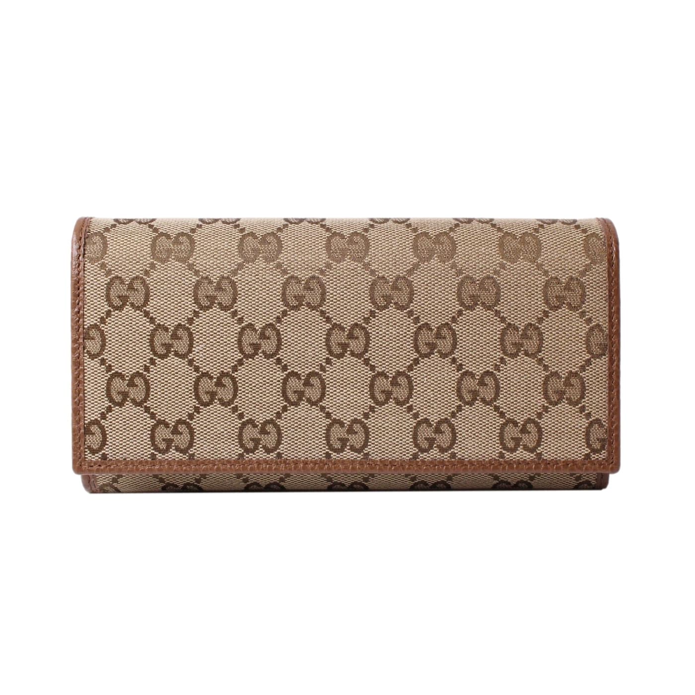 Gucci Original Beige GG Canvas Brown Leather Trim Long