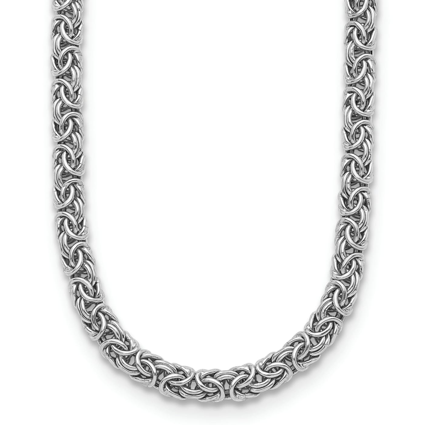 Rhodium Over Sterling Silver 7.5mm Hollow Byzantine 16 inch