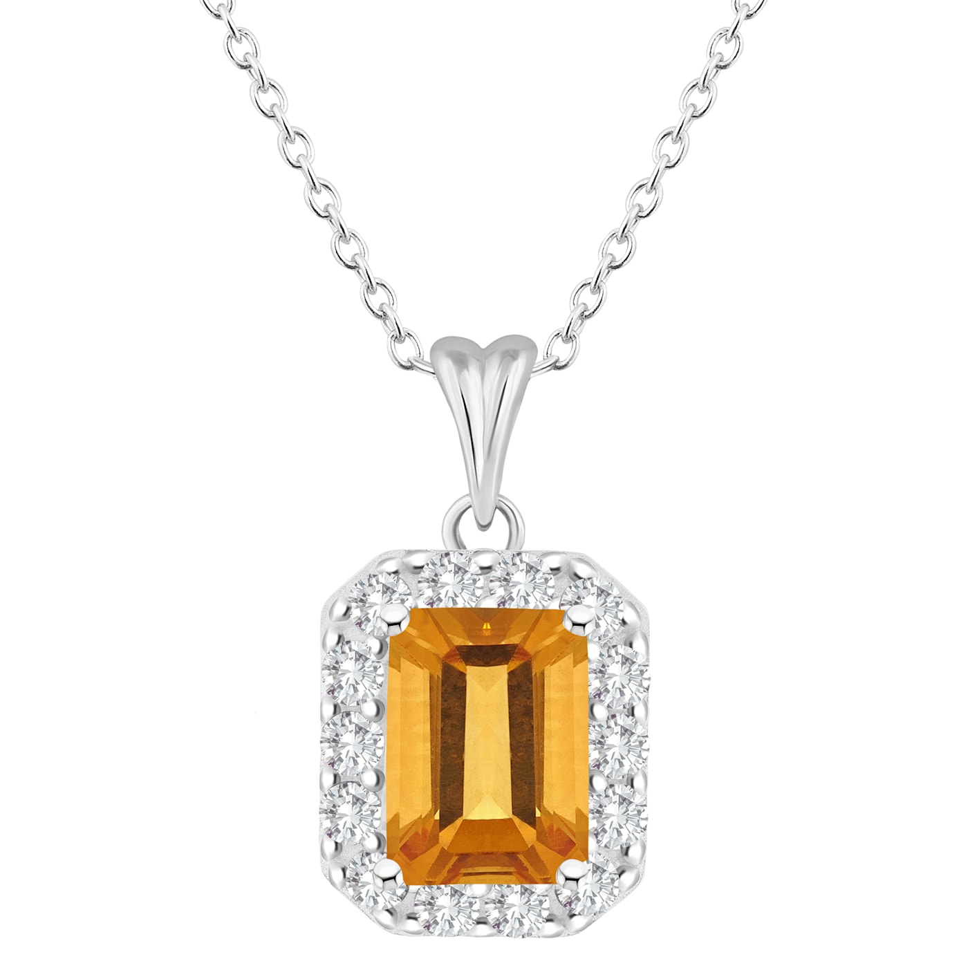 8x6mm Emerald Cut Citrine and White Topaz Accent Rhodium