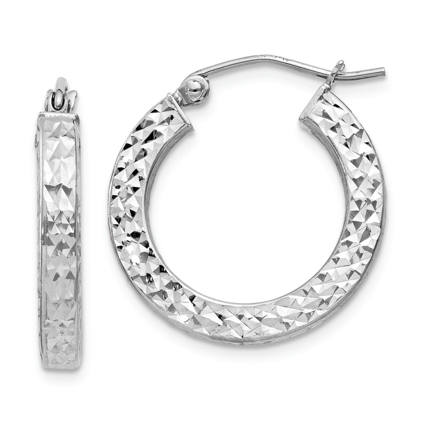 Rhodium Over Sterling Silver Diamond-cut 3x20mm Square Tube