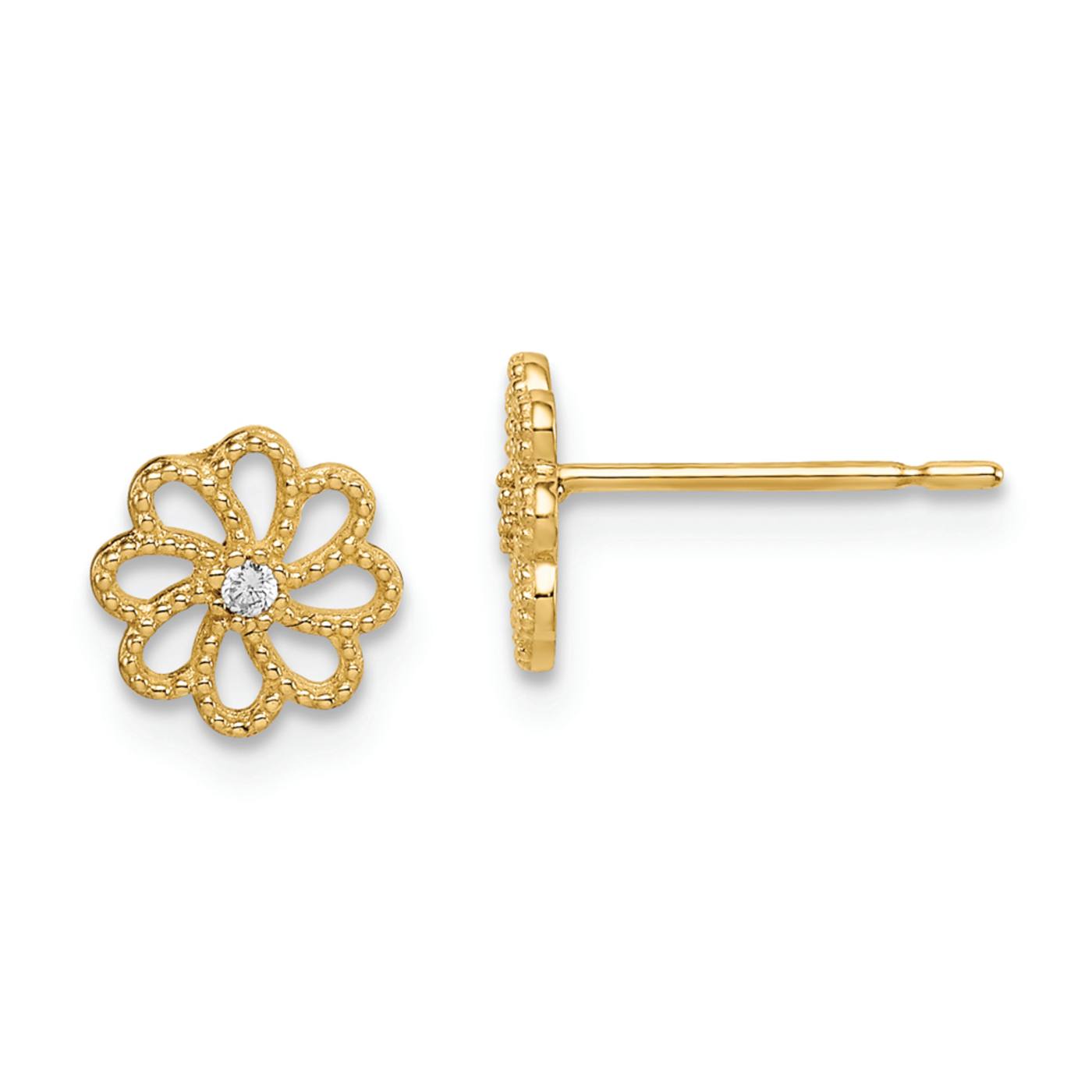 14k Yellow Gold Children's Textured Cubic Zirconia 7mm