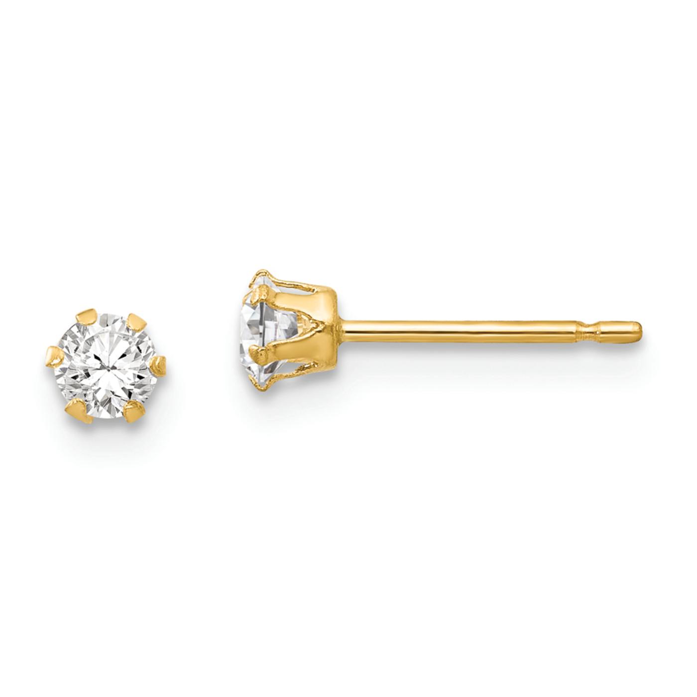 新品★さらさ ★GOLDEN CHILD 14k Yellow Gold 3mm Children's Cubic Zirconia Stud Earrings