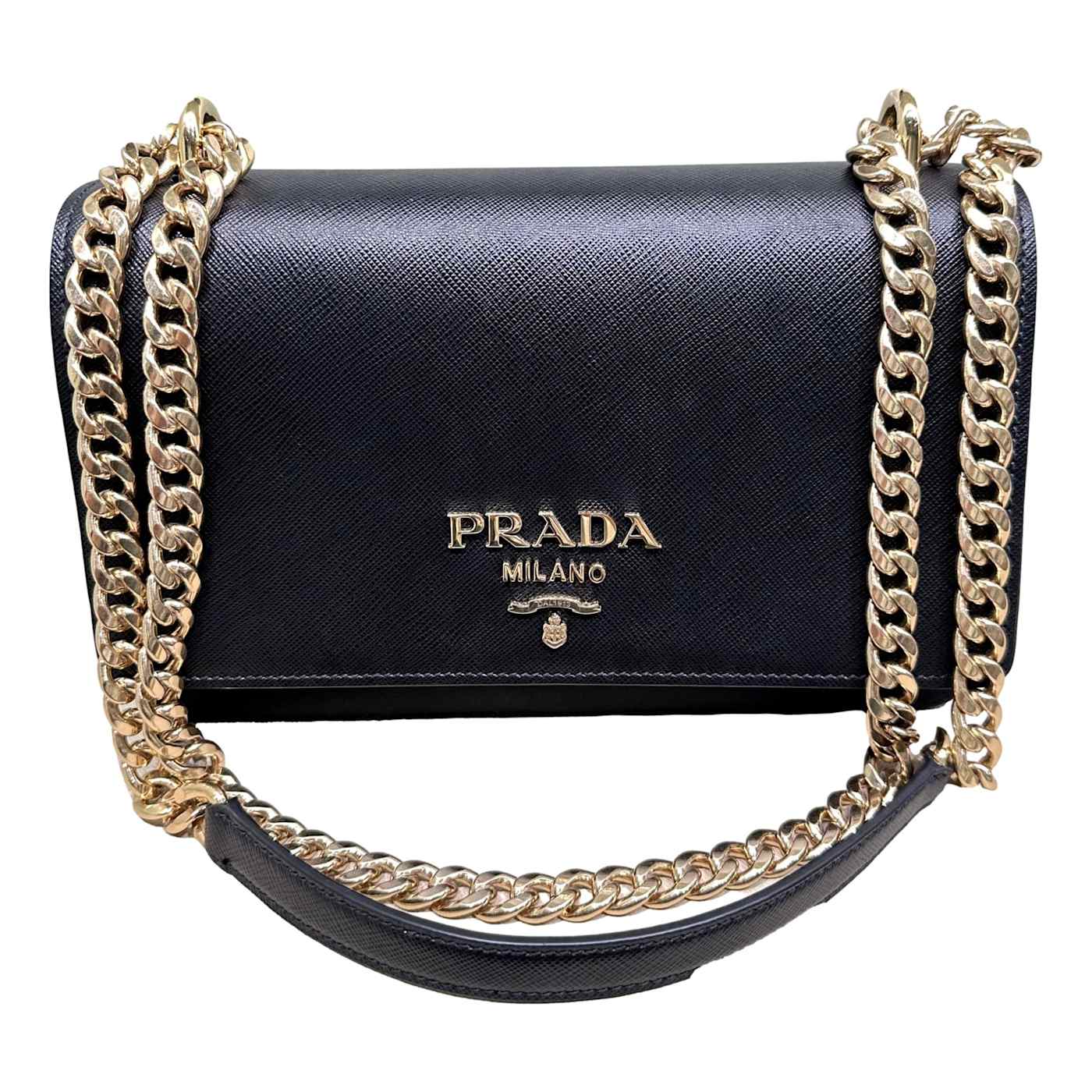 Prada Pattina Black Leather and Nylon Flap Crossbody Bag 18DGSA