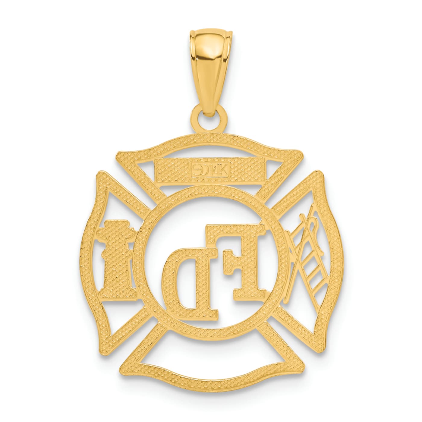 14k Yellow Gold Fire Department Member in Shield Pendant - 1BVR0A