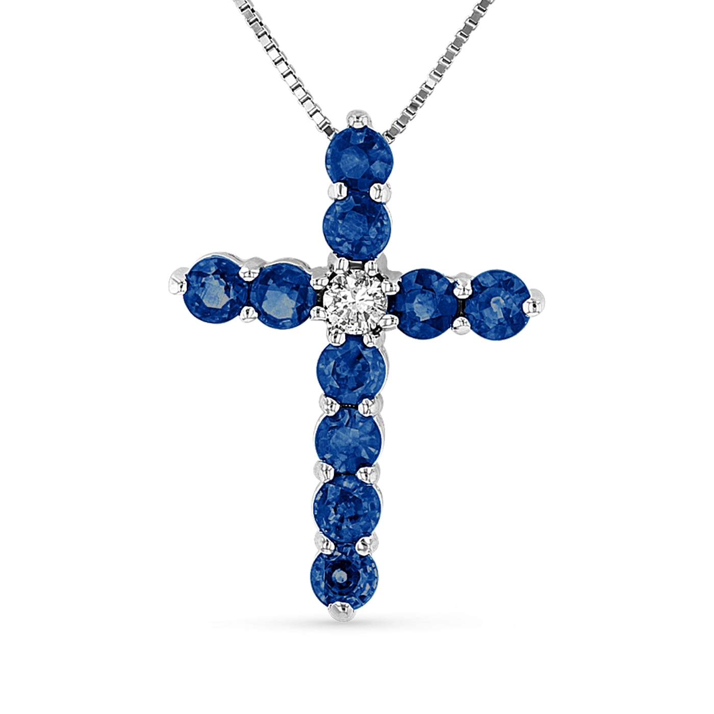 1.33ctw Sapphire and Diamond Cross Pendant in 14k White Gold