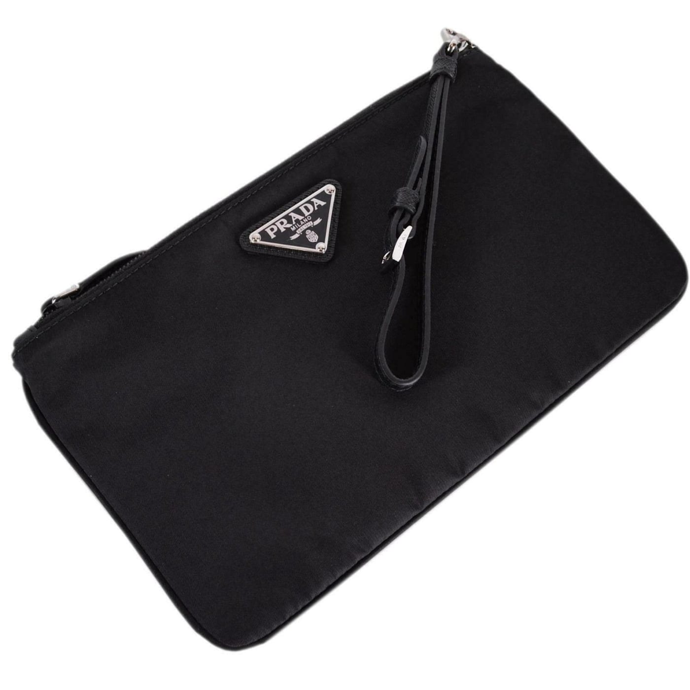 Prada Black Tessuto Nylon Pouch Prada Logo Wristlet Clutch