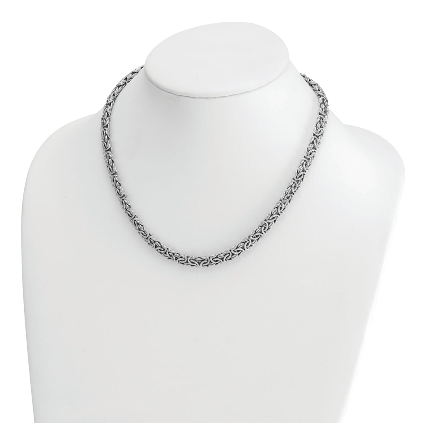 Rhodium Over Sterling Silver 7.5mm Hollow Byzantine 16 inch