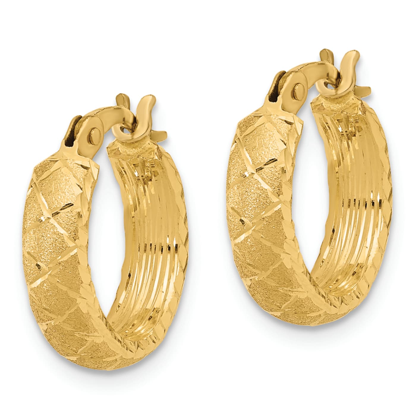 14k Yellow Gold Satin and Diamond-Cut 5/8