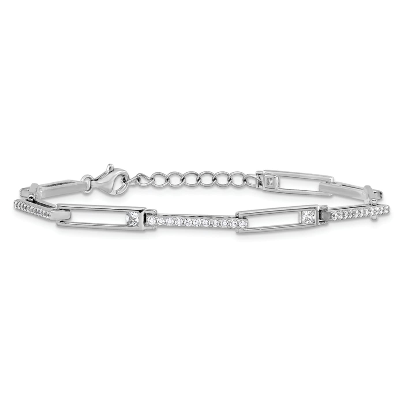 Rhodium Over Sterling Silver Fancy Cubic Zirconia Link with