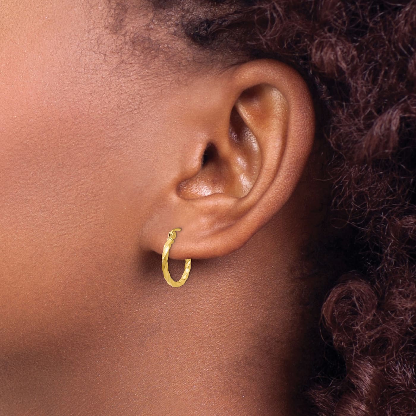 14k Yellow Gold 12mm x 2mm Twist Polished Hoop Earring - VG217A 14k Yellow Gold 12mm x 2mm Twist Polished Hoop Earring - VG217A