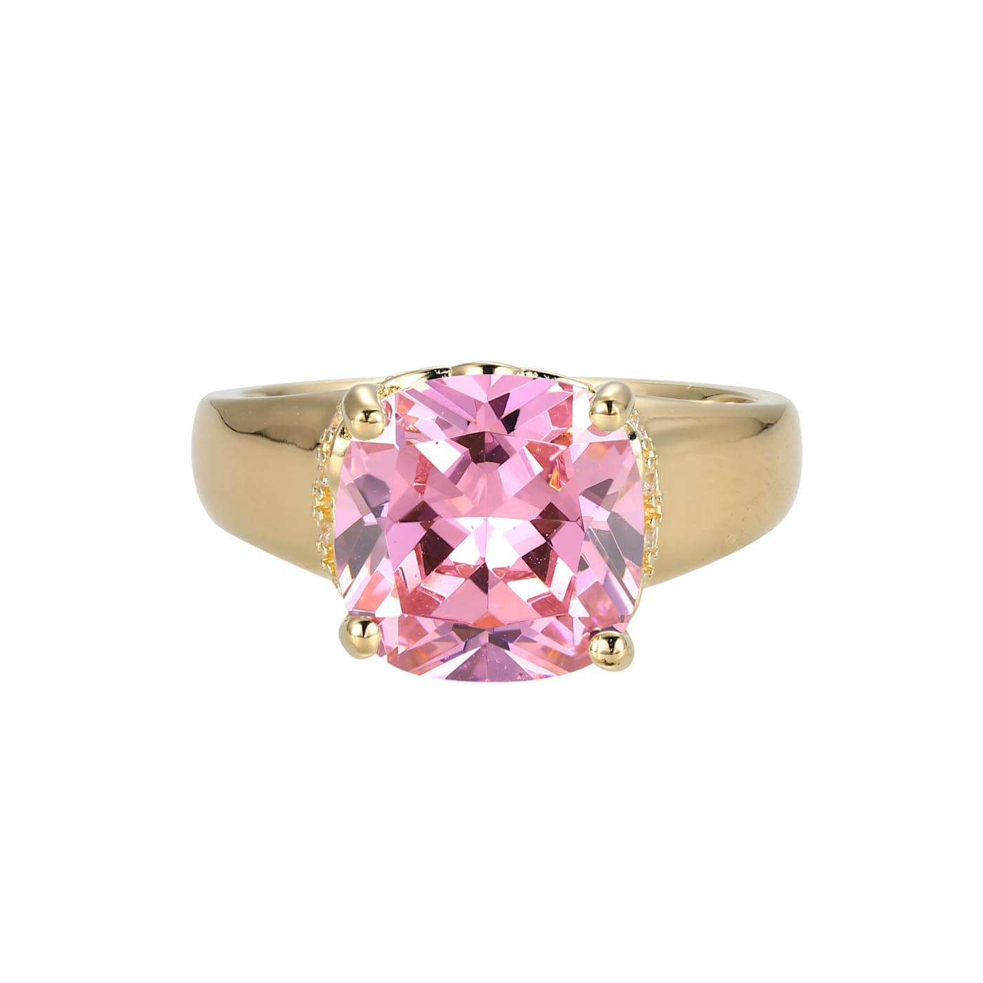 Pink And White Cubic Zirconia 18k Yellow Gold Over Silver