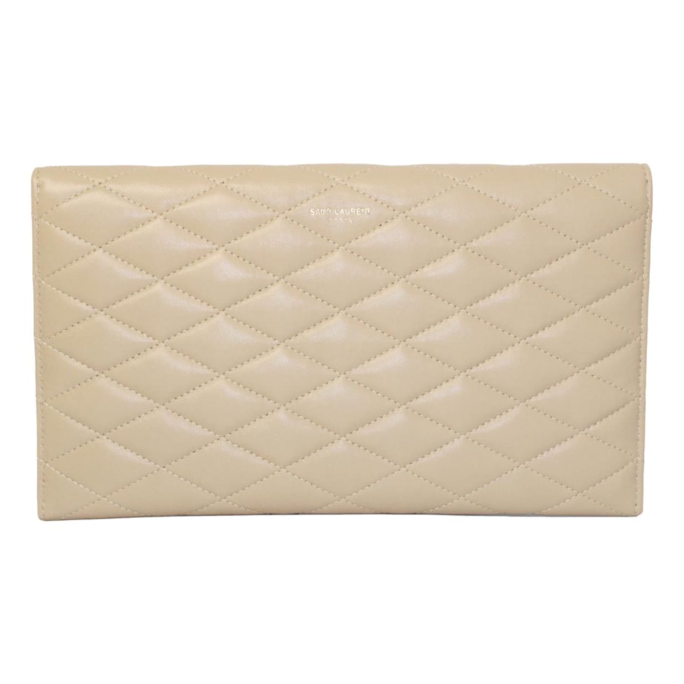 Saint Laurent Sade Logo Beige Leather Quilted Pouch Clutch