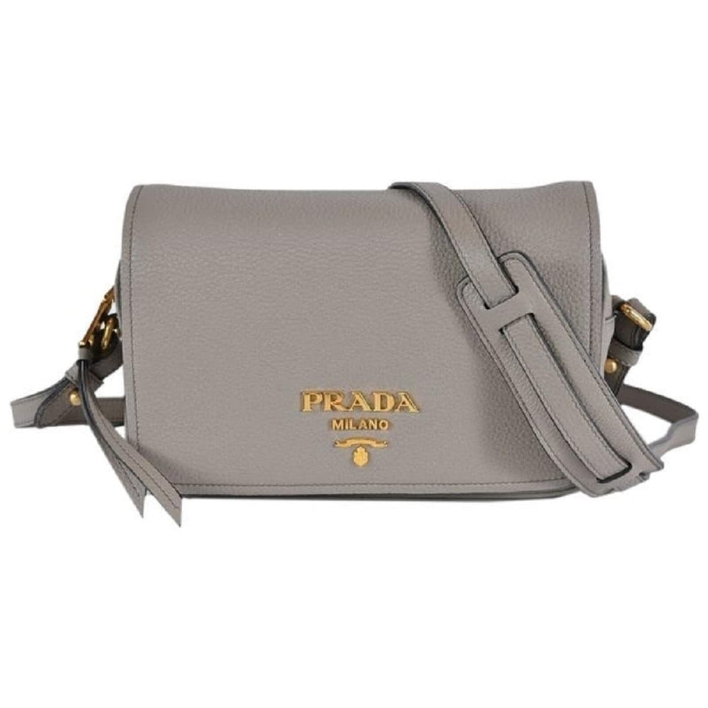 Prada Vitello Phenix Argilla Grey Leather Flap Crossbody Bag 1DPJRA