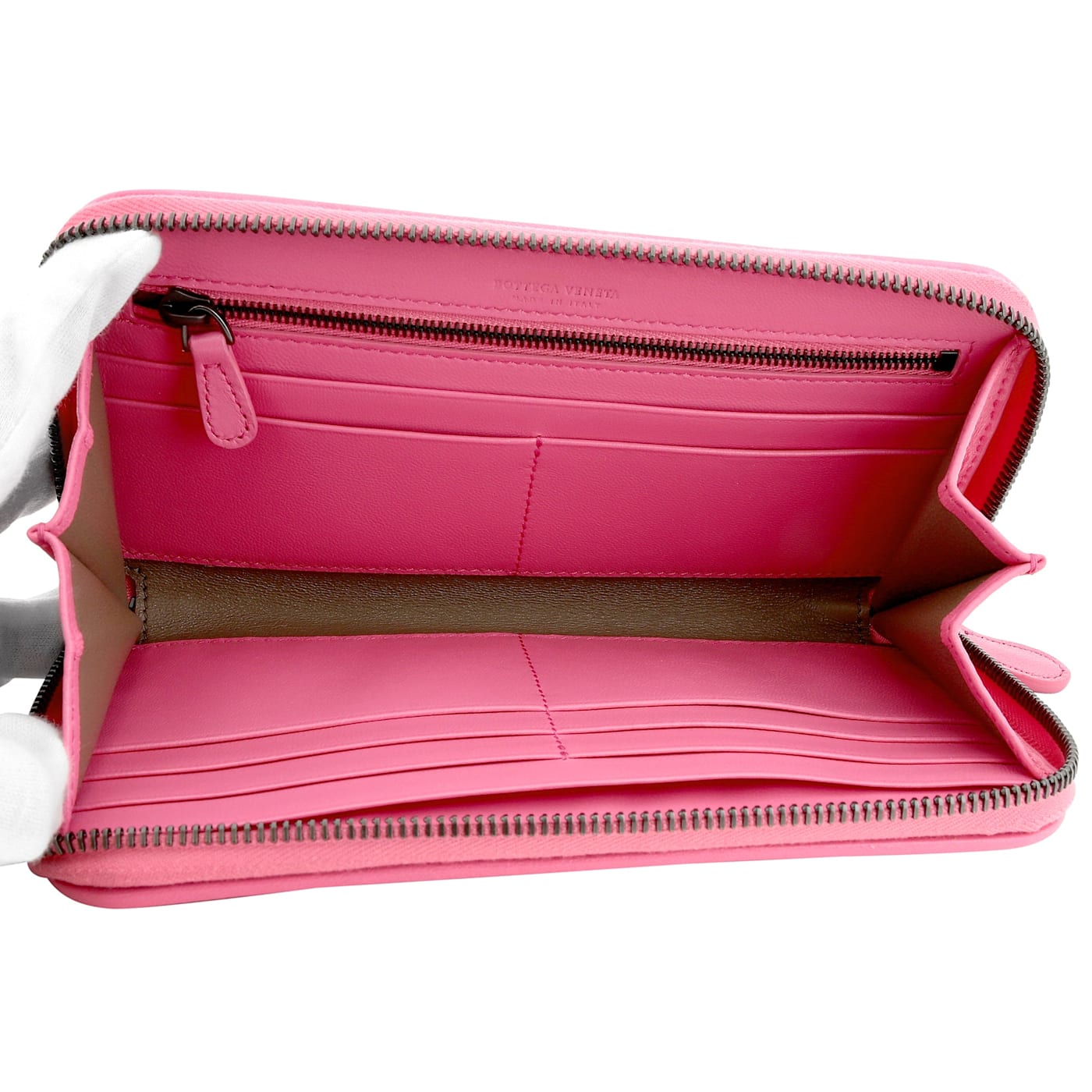 Bottega Veneta Intrecciato Zipper French Calf Leather Wallet