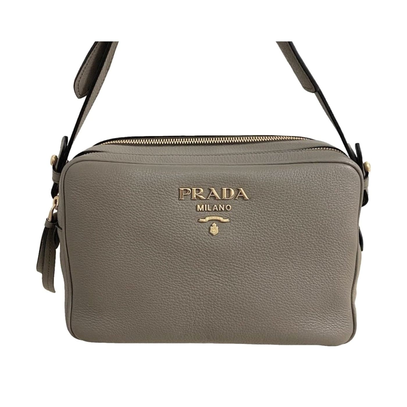 New Prada Argilla Grey Vitello Phenix Leather Double Zip Crossbody Bag 1bh079