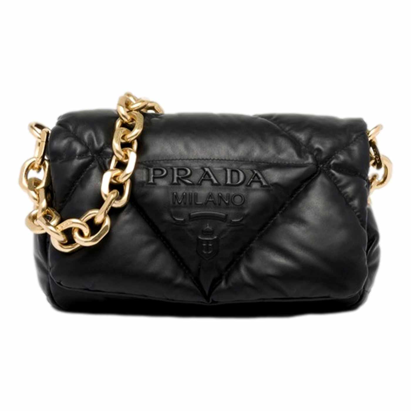 Prada Embossed Logo Black Quilted Soft Nappa Leather Shoulder Bag 12S3MA
