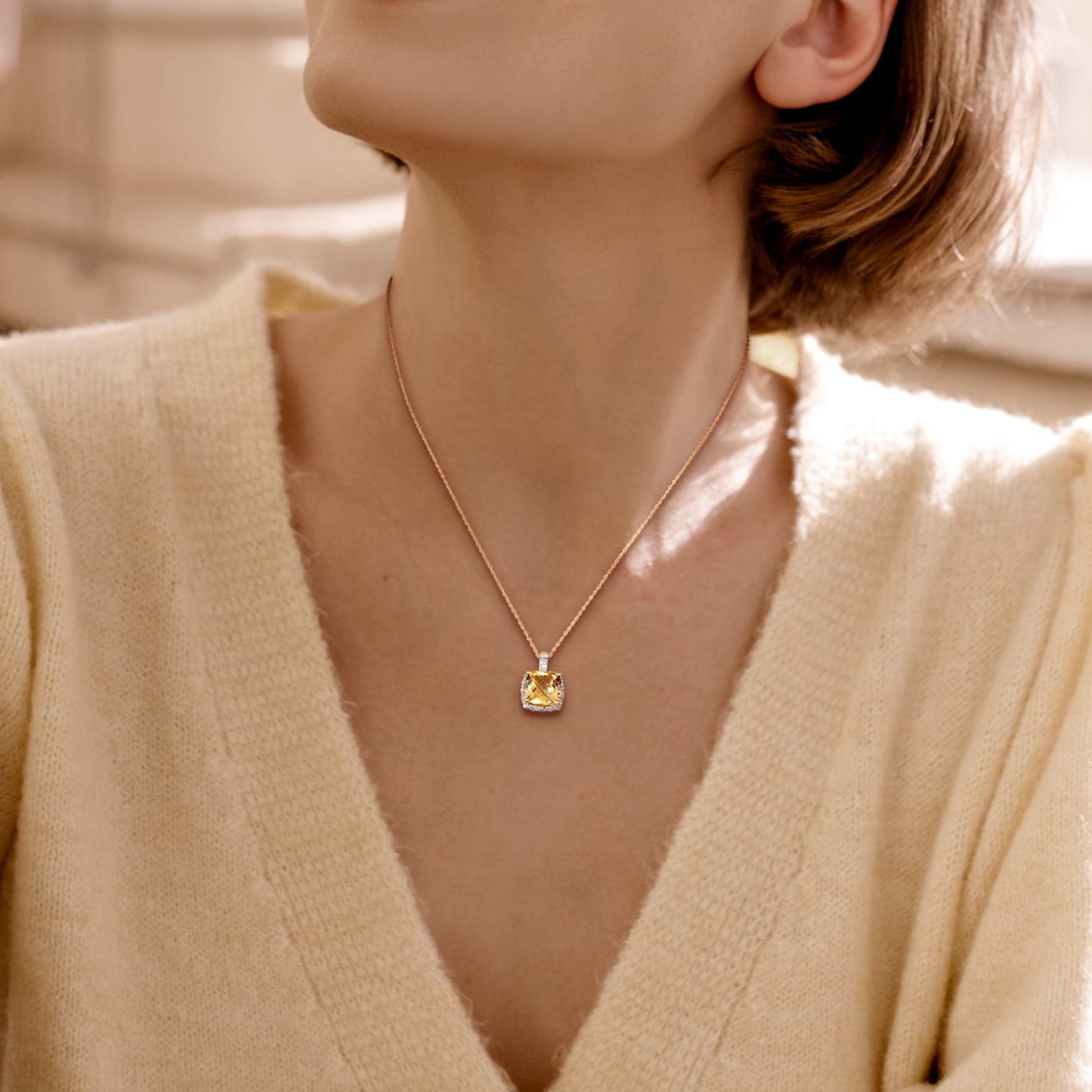 アクセサリー YON Zero Necklace 10K Yellow Gold 4ct Citrine And 0.10ctw Diamond 10k Yellow Gold Pendant With
