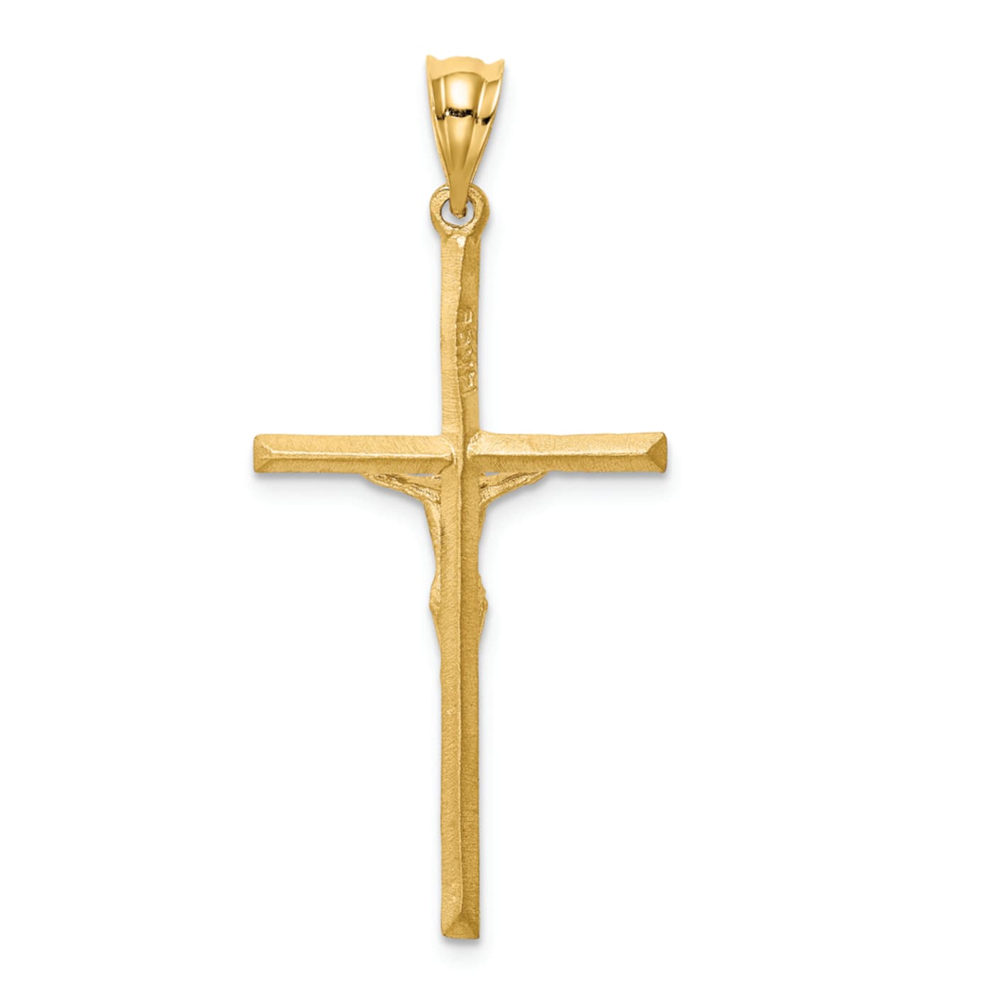 14K Yellow Gold Brushed and Diamond-cut Crucifix Cross
