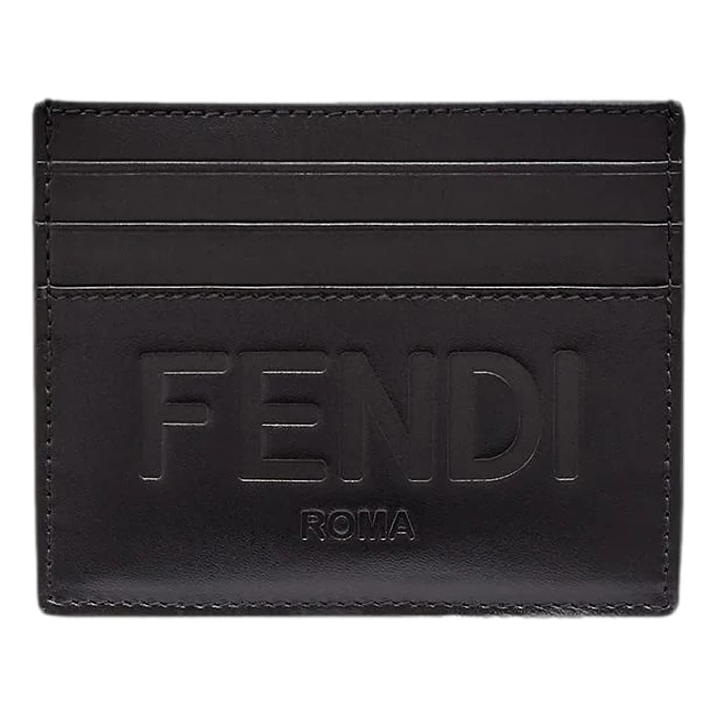 【オンラインショップ】 Roma Fendi Black Case Card Logo Embossed Leather Calfskin 小物