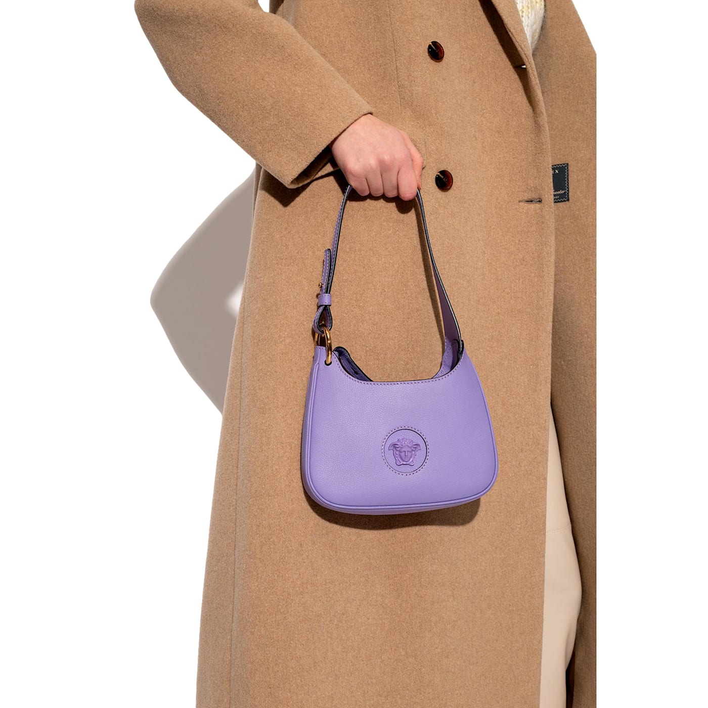 Versace La Medusa Lilac Pebbled Leather Mini Hobo Bag - 14Z4QA Versace La Medusa Lilac Pebbled Leather Mini Hobo Bag - 14Z4QA
