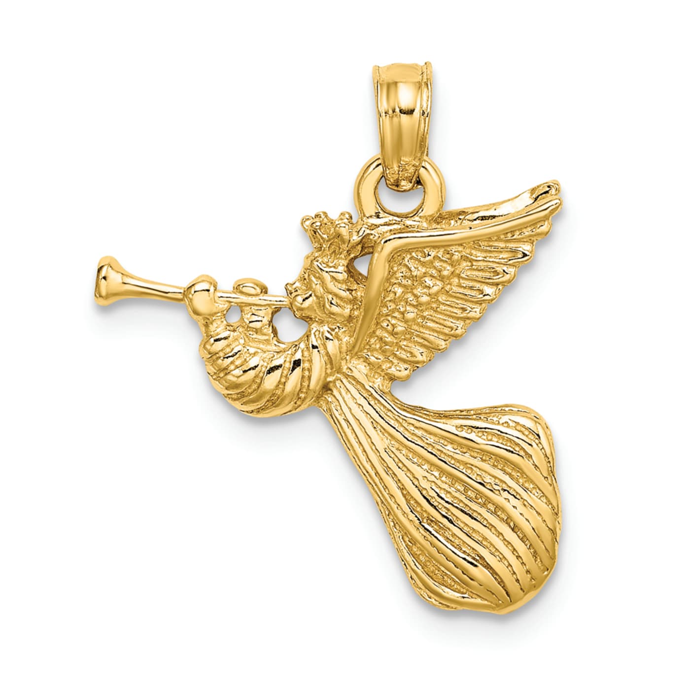 定番 14k 15ZP8A - pendant Trumpet with Angel Textured 3D Gold Yellow ゴールド