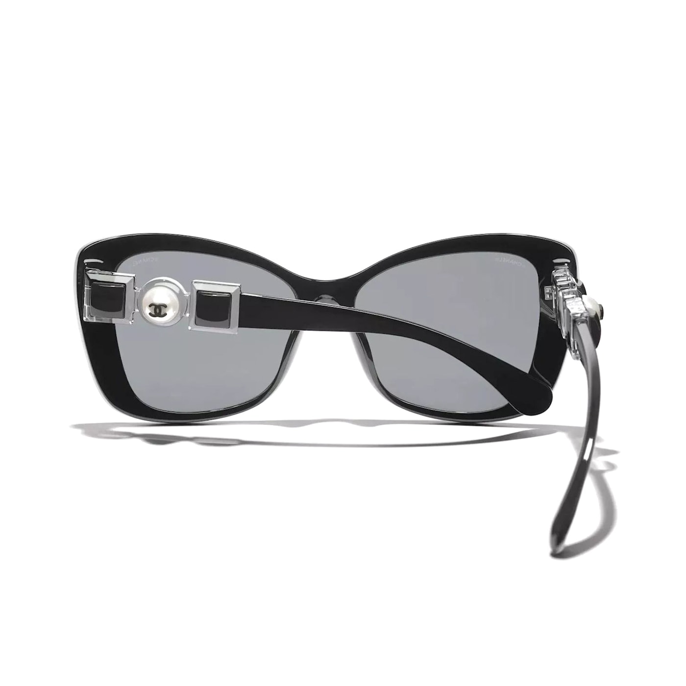 Chanel Black Frame White PearL Logo Accent/Gray Lens