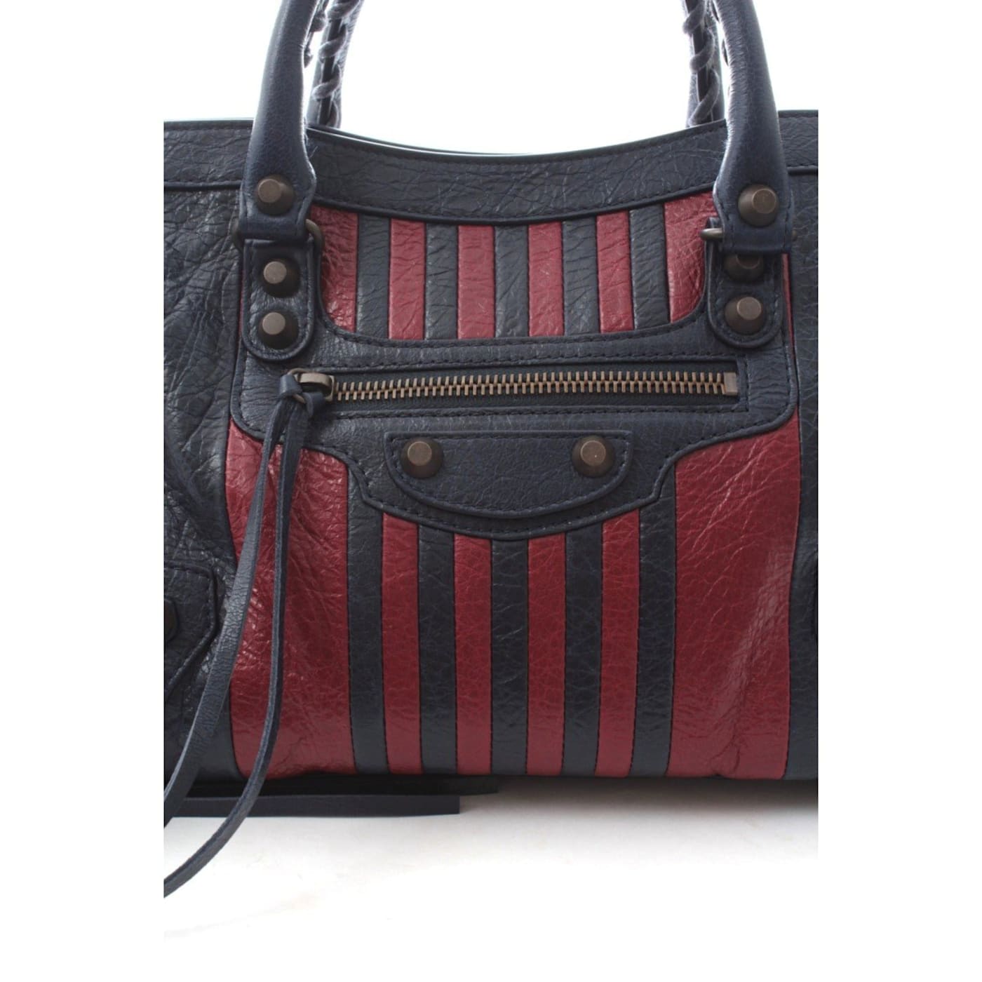 Balenciaga Classic City Marine Bordeaux Stripe Small Satchel Bag - 18NQFA