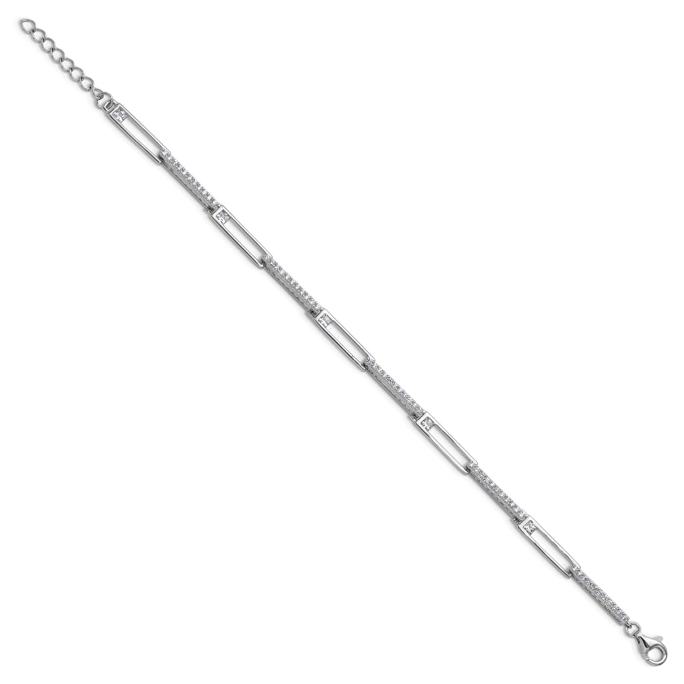 Rhodium Over Sterling Silver Fancy Cubic Zirconia Link with