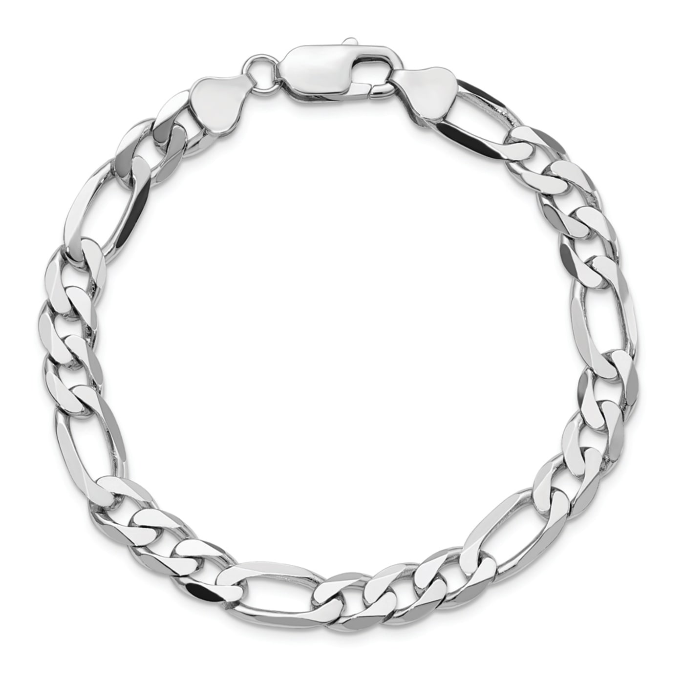 14K White Gold 7.5mm Flat Figaro Chain Bracelet - 1DL2BA