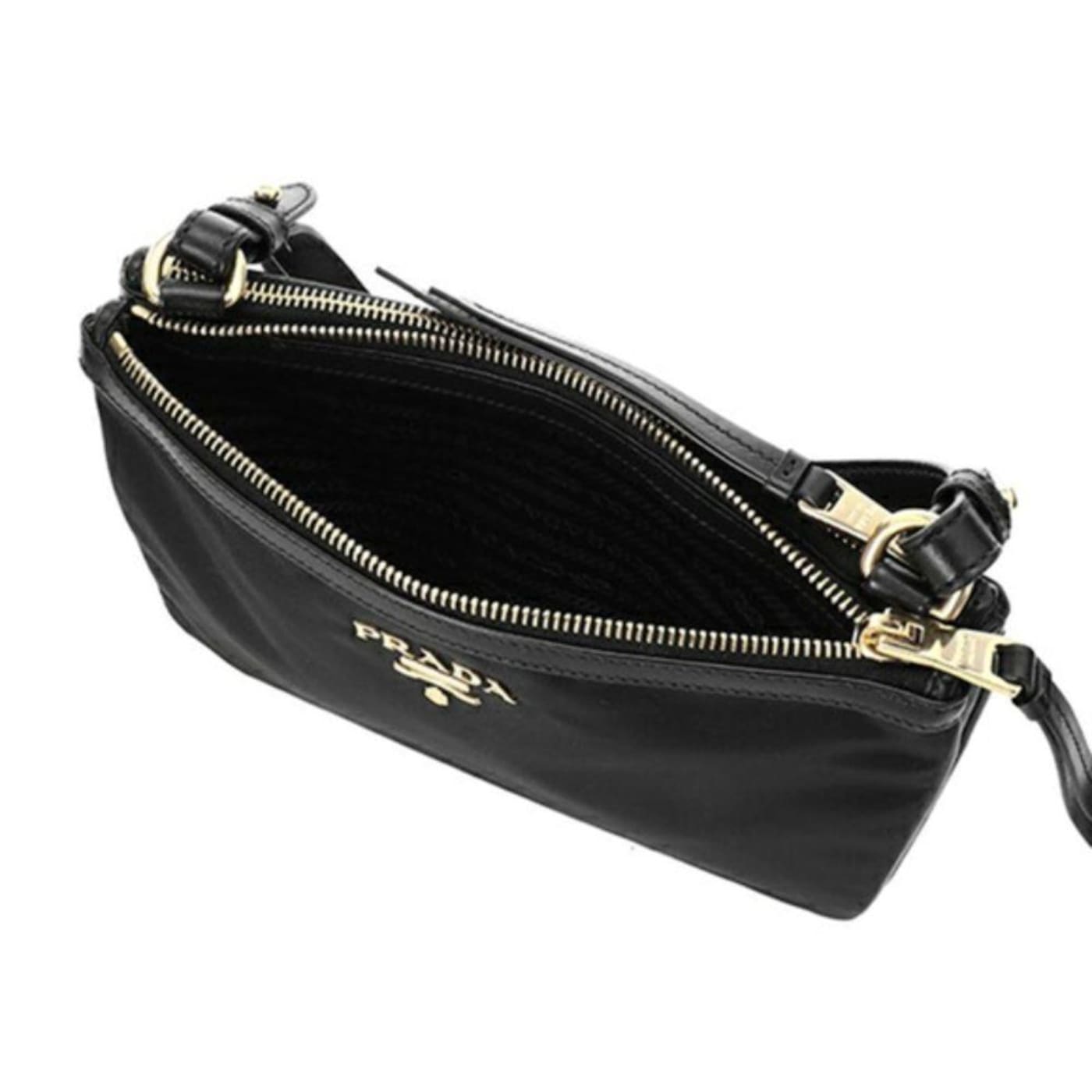 【ふるさと割】 Soft Nylon Tessuto Logo Prada Calf Bag Crossbody Black Trim 小物