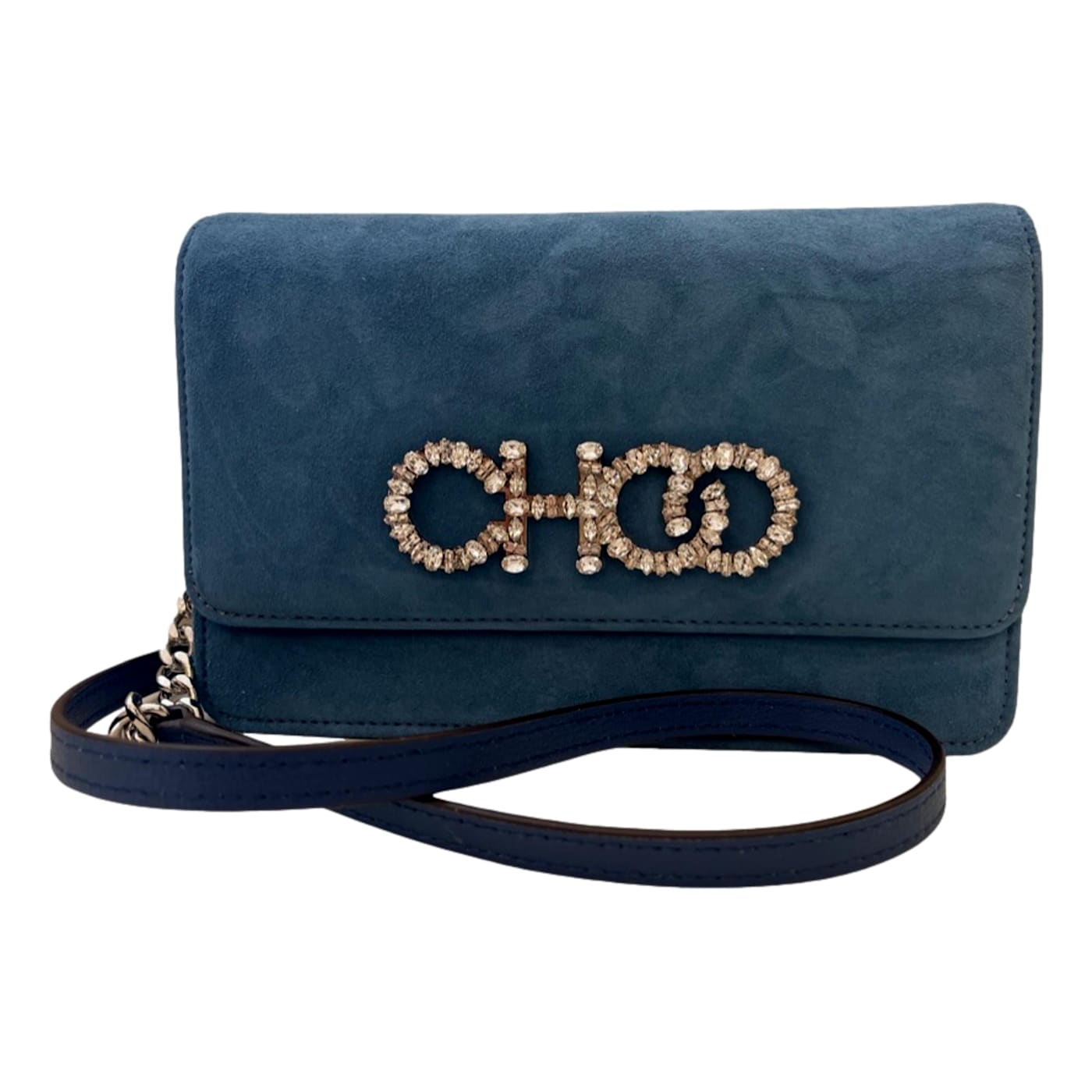 Jimmy Choo Kalina Parrot Blue Suede Chain Wallet - 1C96HA