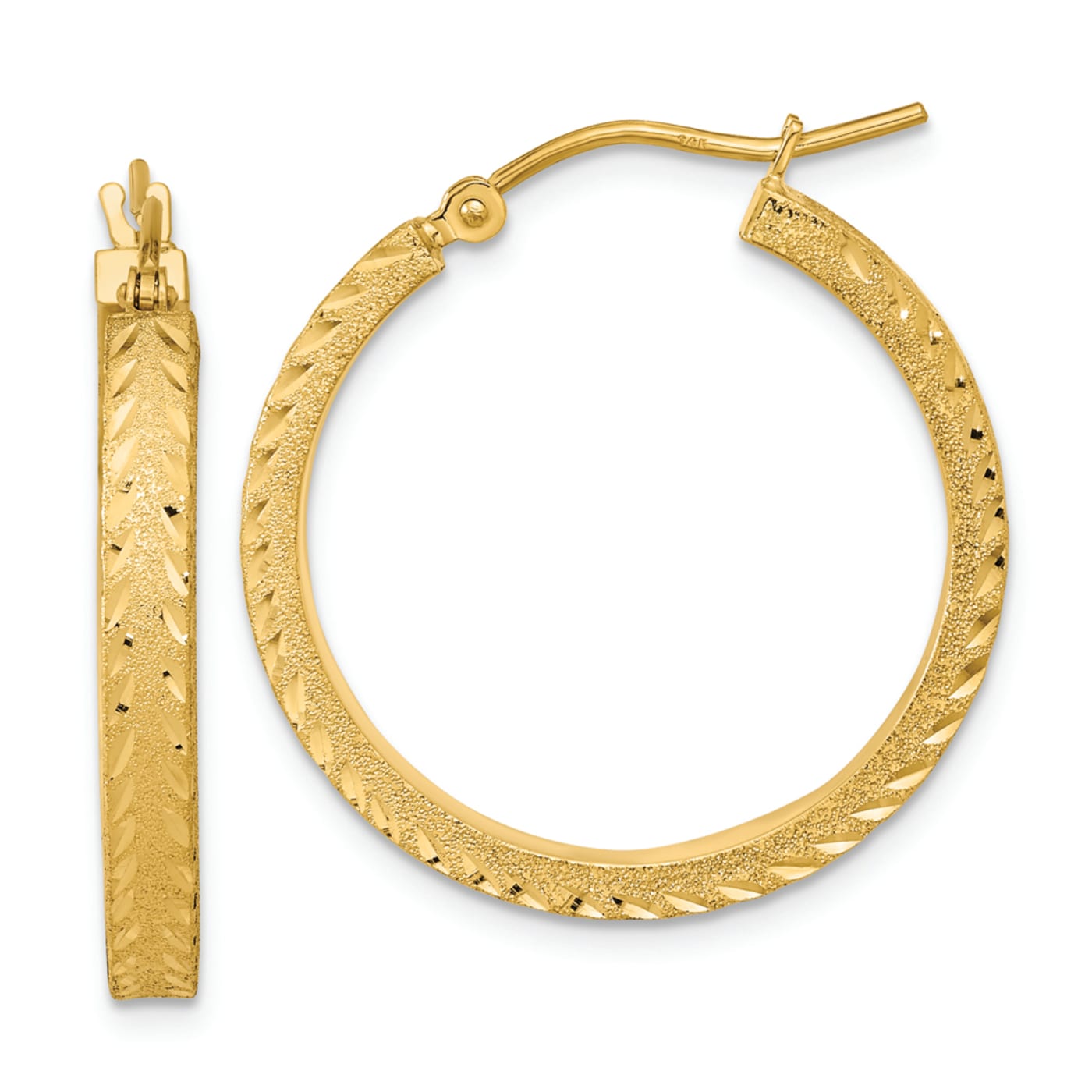 14k Yellow Gold Polished, Satin and Diamond-Cut 1 1/16
