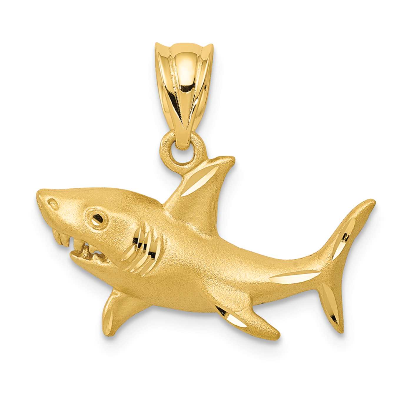 14k Yellow Gold Satin and Diamond-Cut Shark Pendant - 126T8A