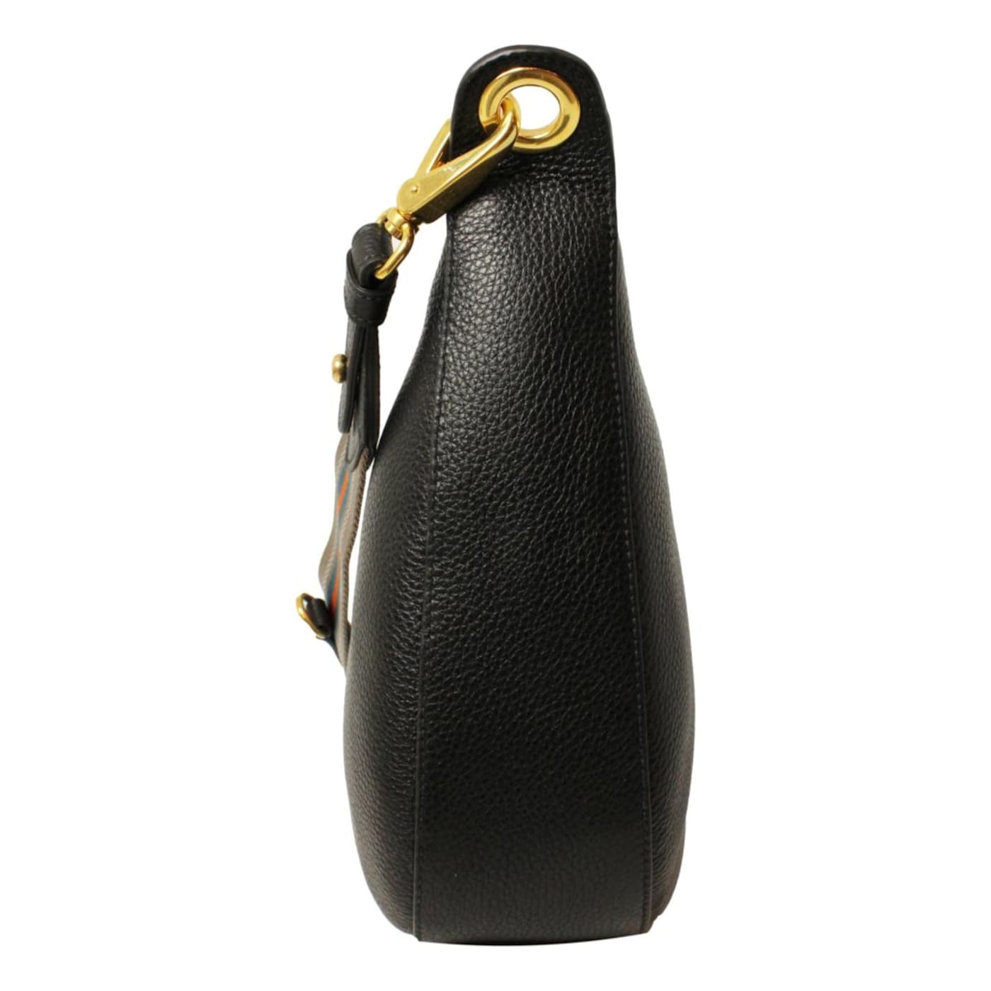 Prada Black Vitello Phenix Leather Web Stripe Strap