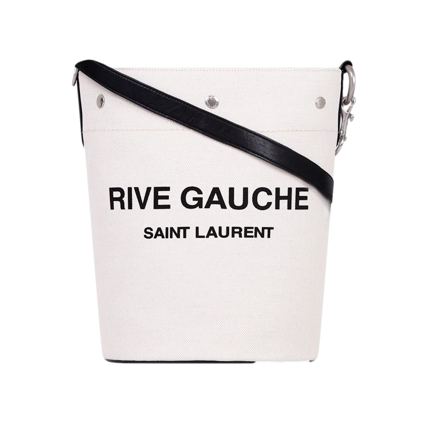 Saint Laurent Rive Gauche Black Leather Trim Linen Bucket