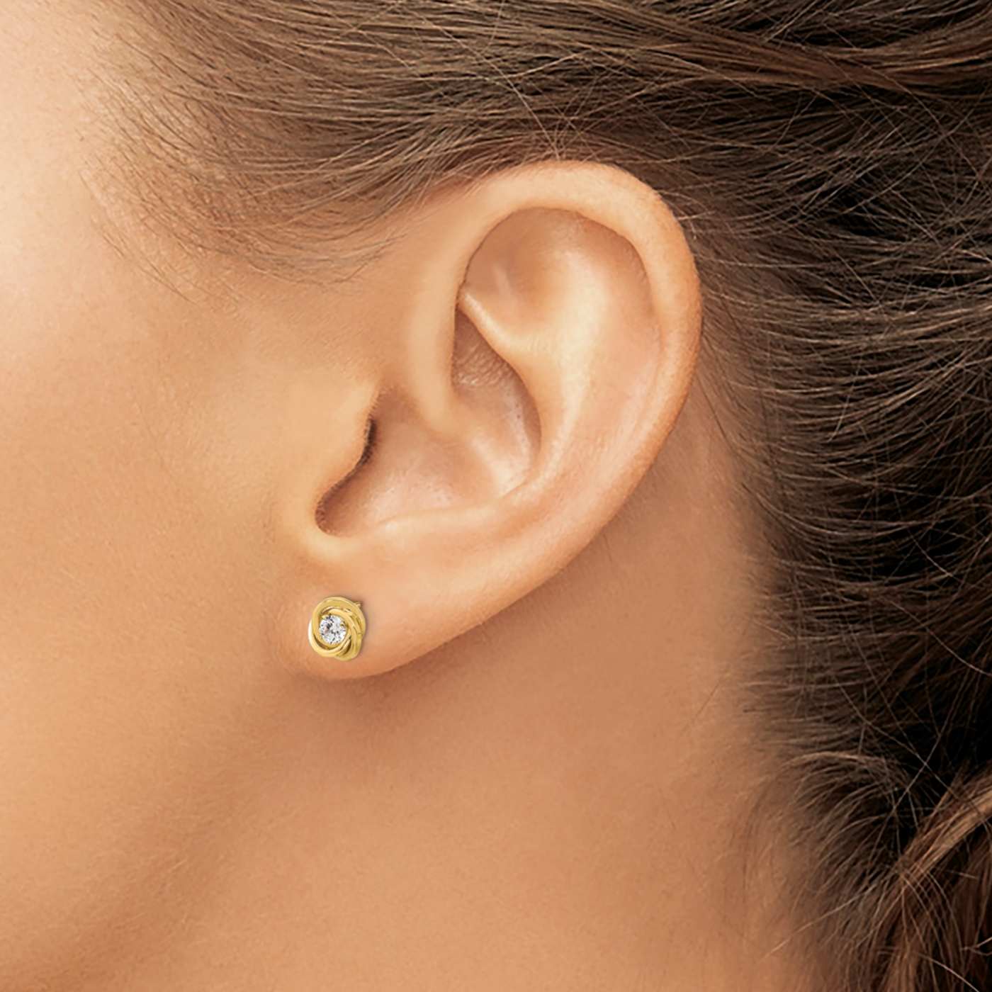 14k Yellow Gold Polished Cubic Zirconia 6.5mm Love Knot Stud