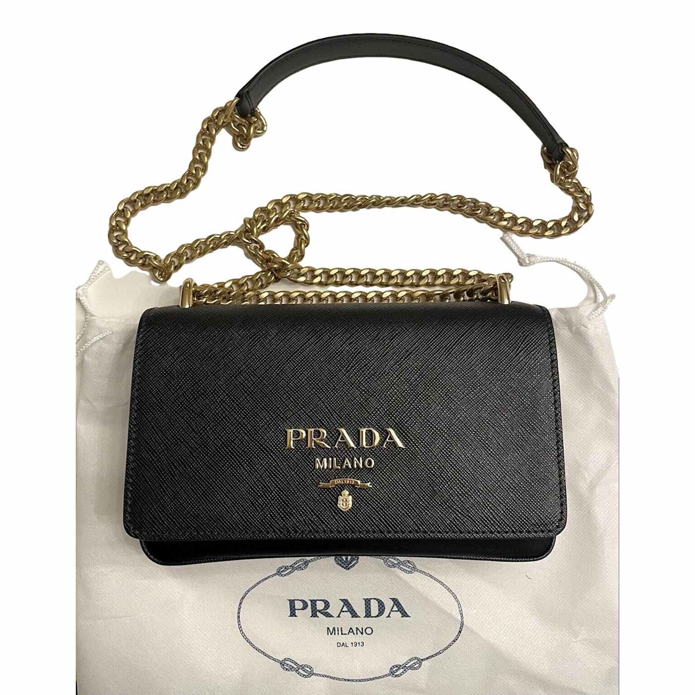 PRADA バッグ Prada Pattina Black Leather and Nylon Flap Crossbody Bag