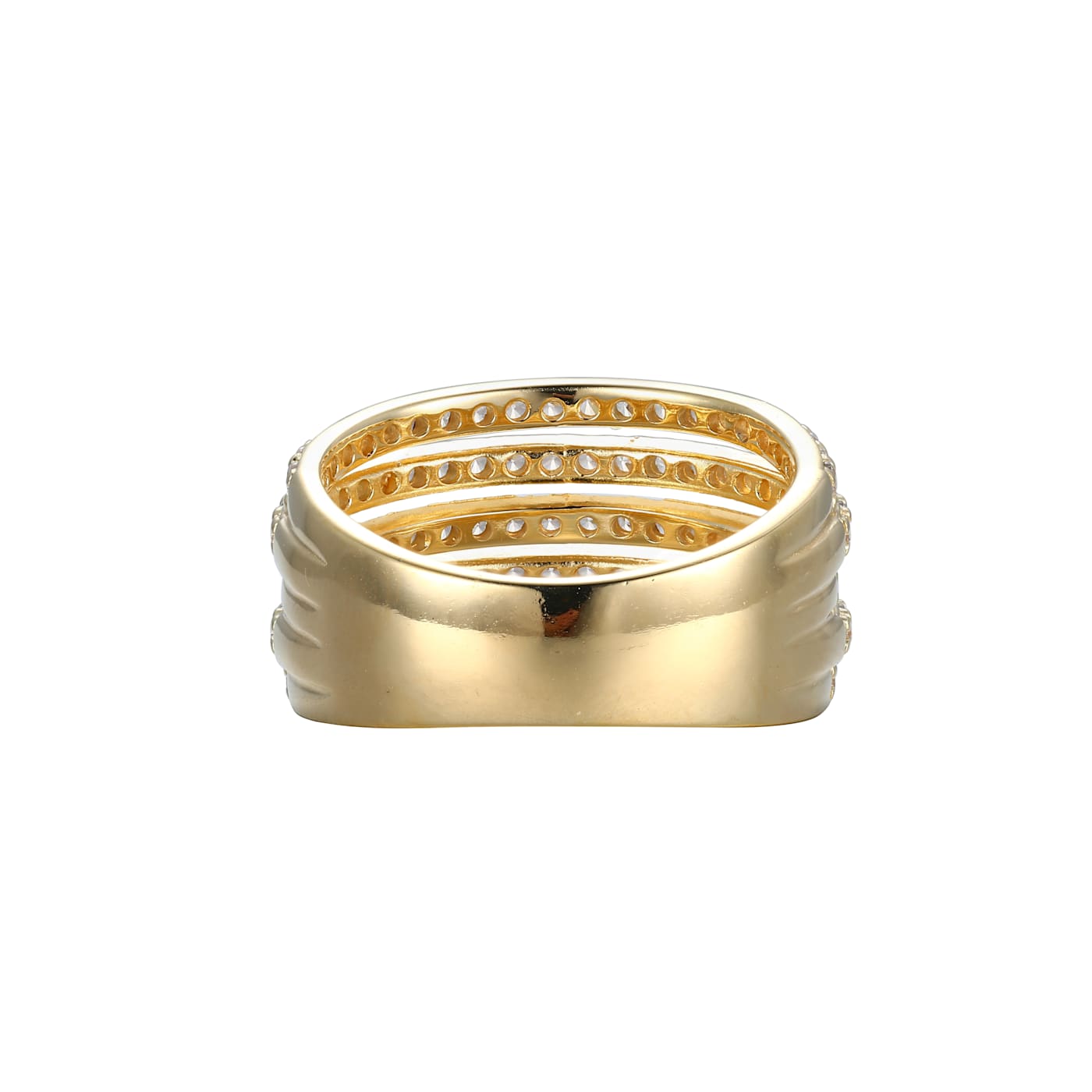 White Cubic Zirconia 18K Yellow Gold Over Sterling Silver Three Row Band  Ring 2.57ctw