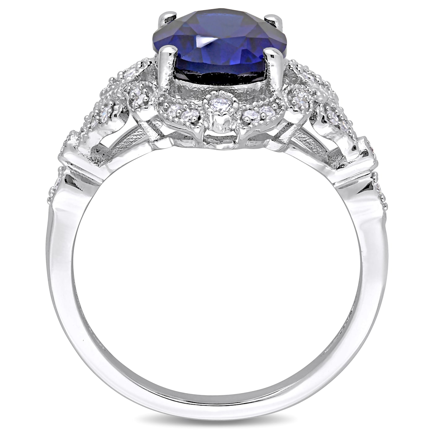 Lab Created Blue Sapphire and White Diamond 10k White Gold