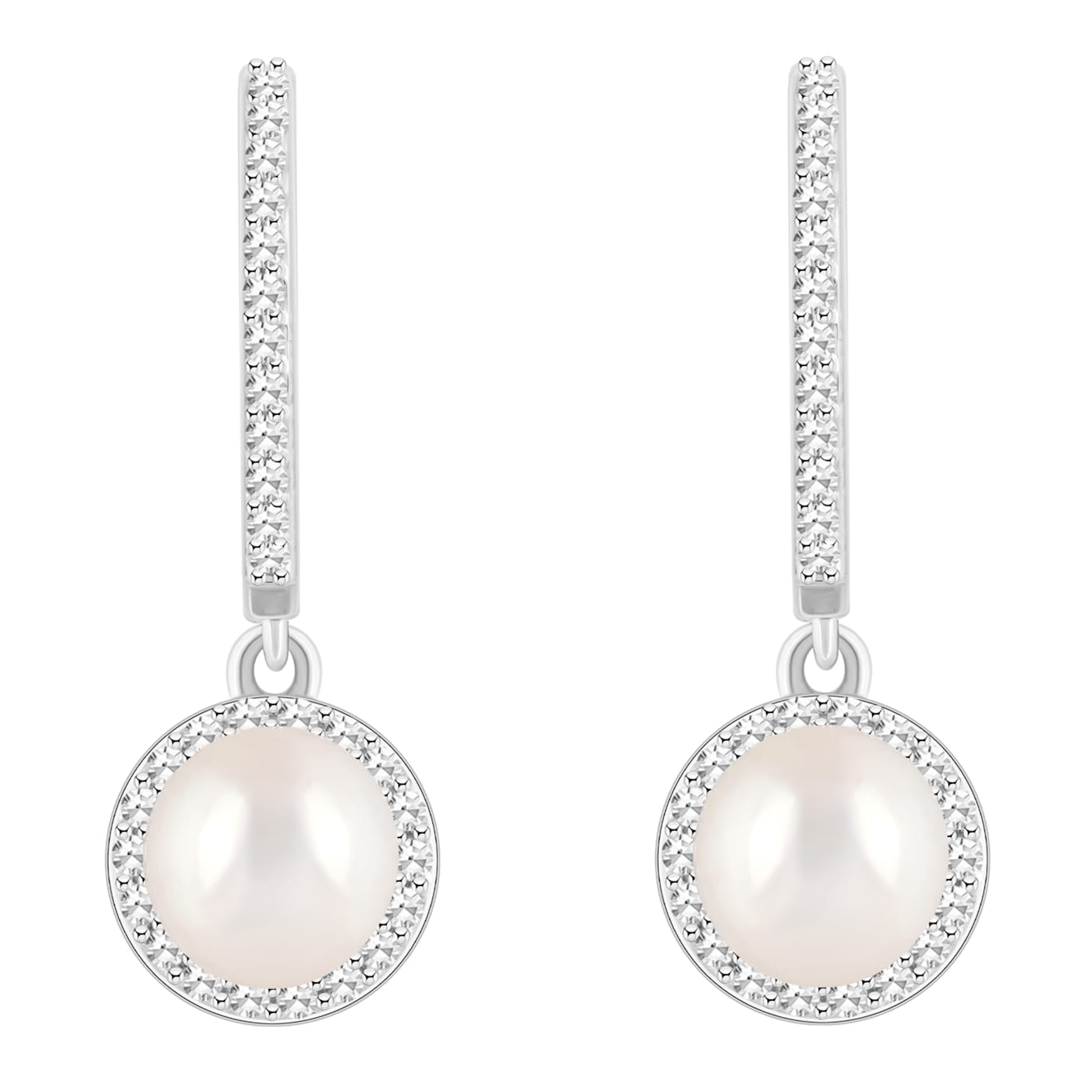ピアス [wingbling] Delia Pearl 3mm One Touch Ring Earring 6mm Cultured Freshwater Pearl 1/3 ctw Diamond Rhodium Over