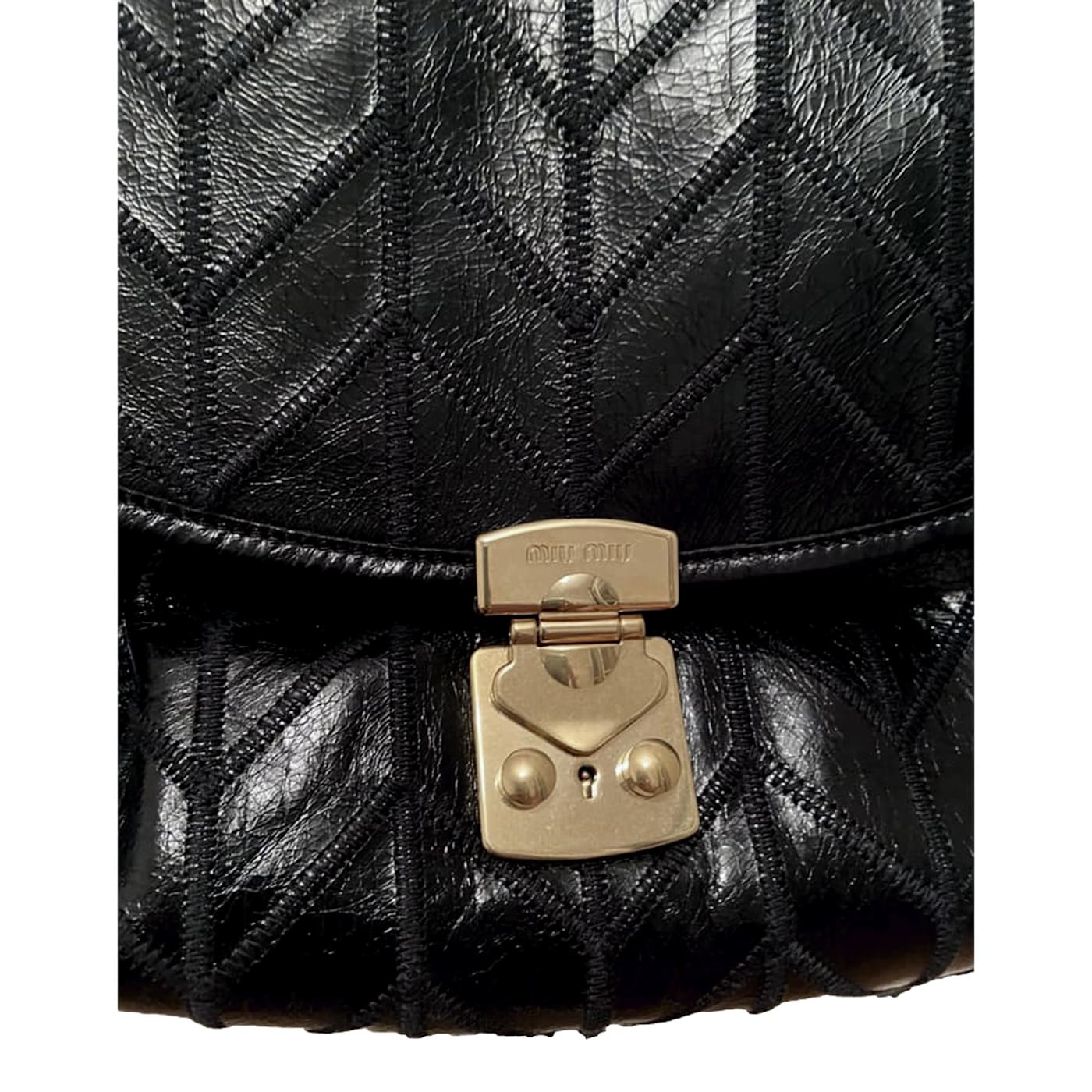 Miu Miu Vitello Shine Patch Black Leather Satchel Bag - 15FNNA
