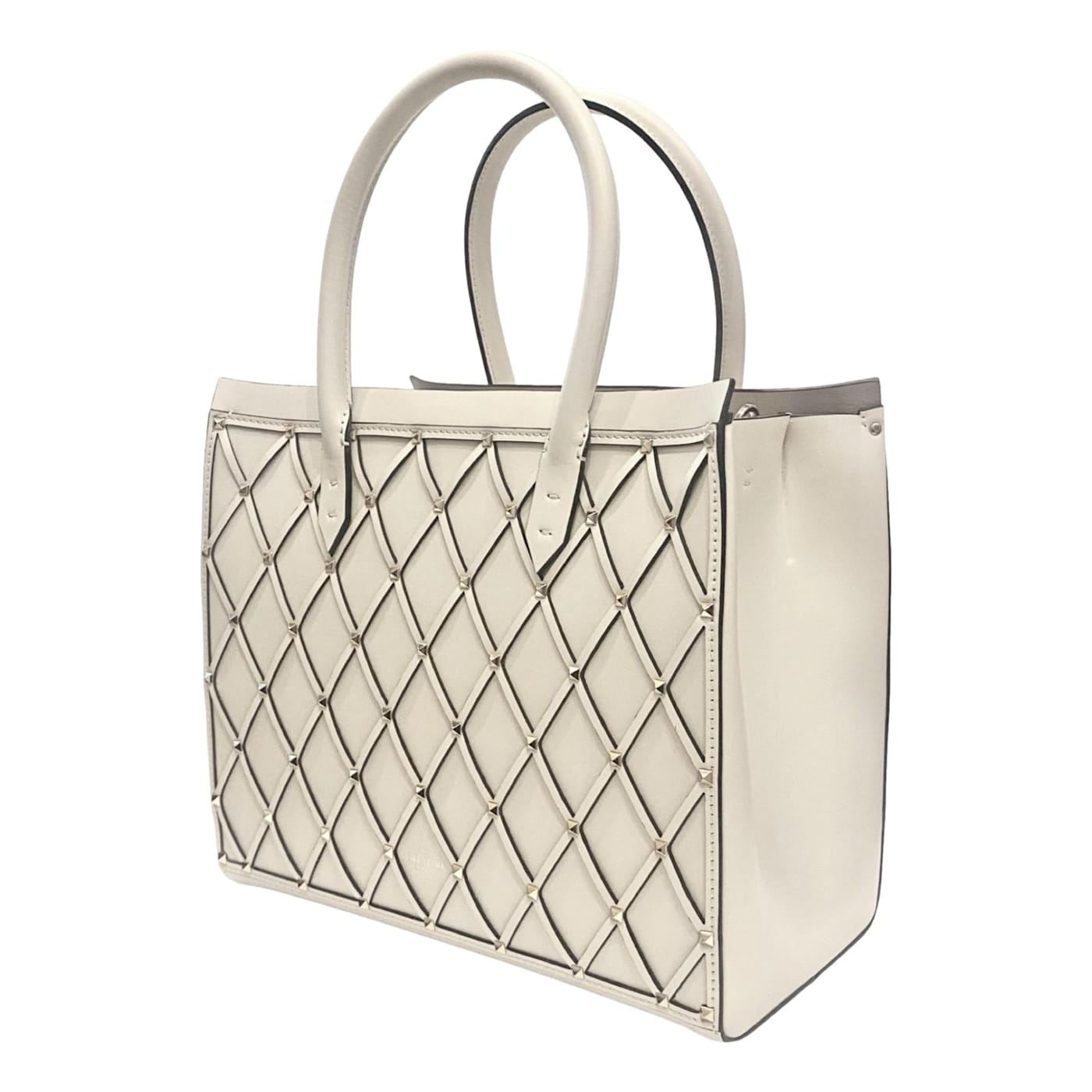 トートバッグ VALENTINO GARAVANI BEIGE TOTES Valentino Garavani Beehive Lattice Ivory Studded Leather