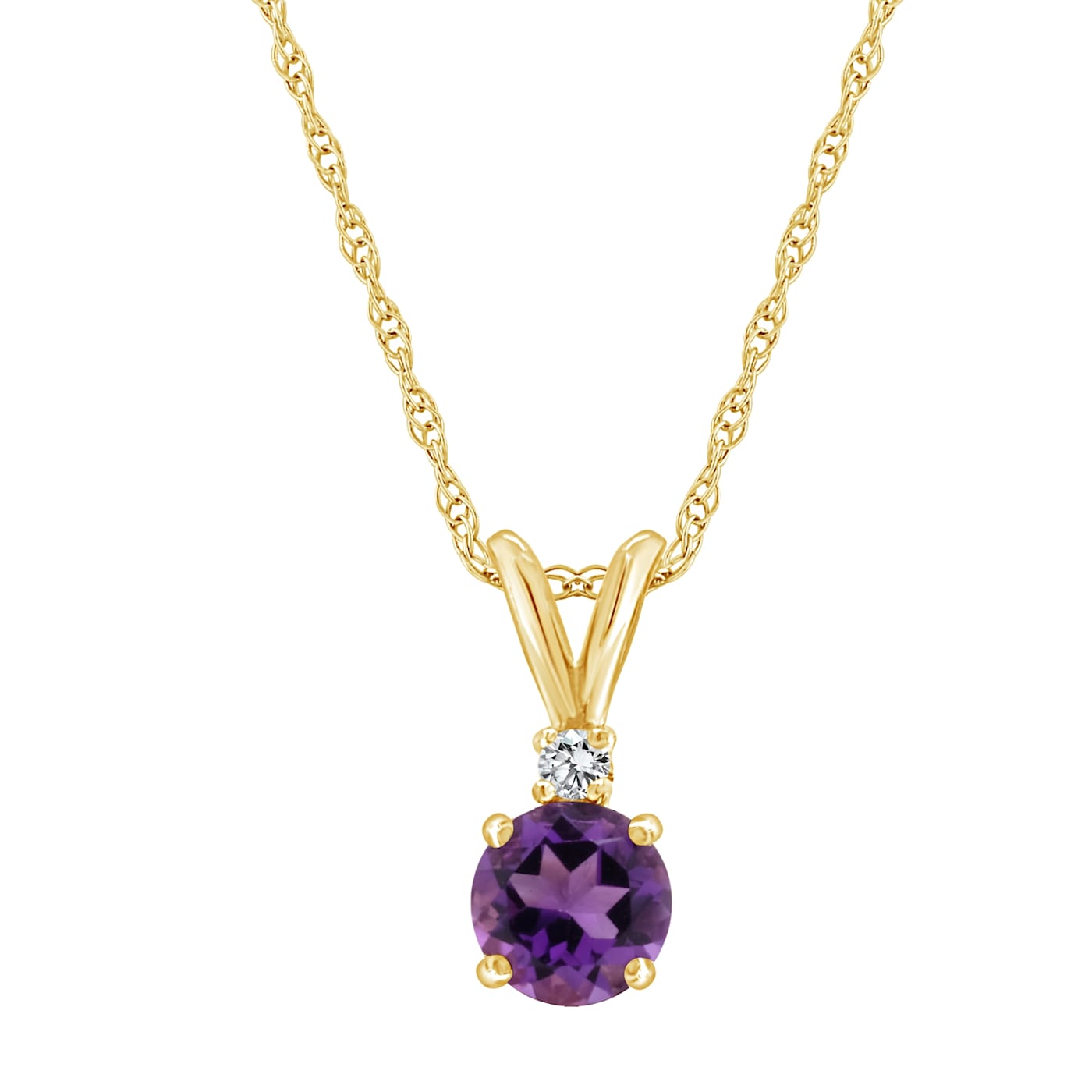 6mm Round Amethyst with Diamond Accent 14k Yellow Gold