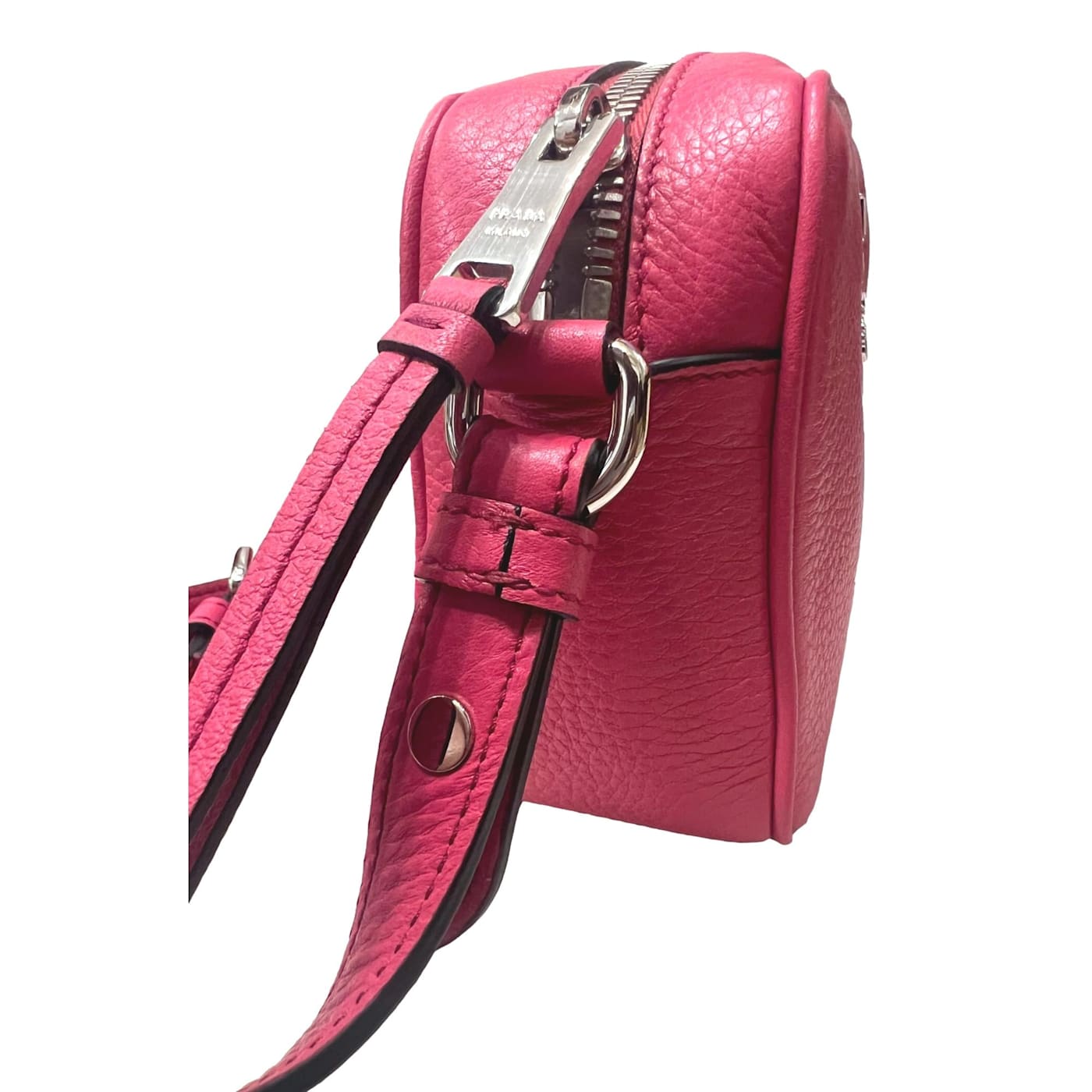 Prada Vitello Phenix Pink Leather Silver Logo Small Camera Prada Vitello Phenix Pink Leather Silver Logo Small Camera