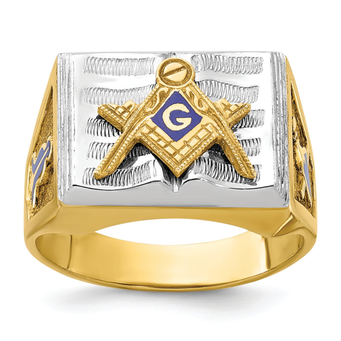 10K Two-Tone Yellow and White Gold Men's Textured Blue Lodge Master Masonic  Ring