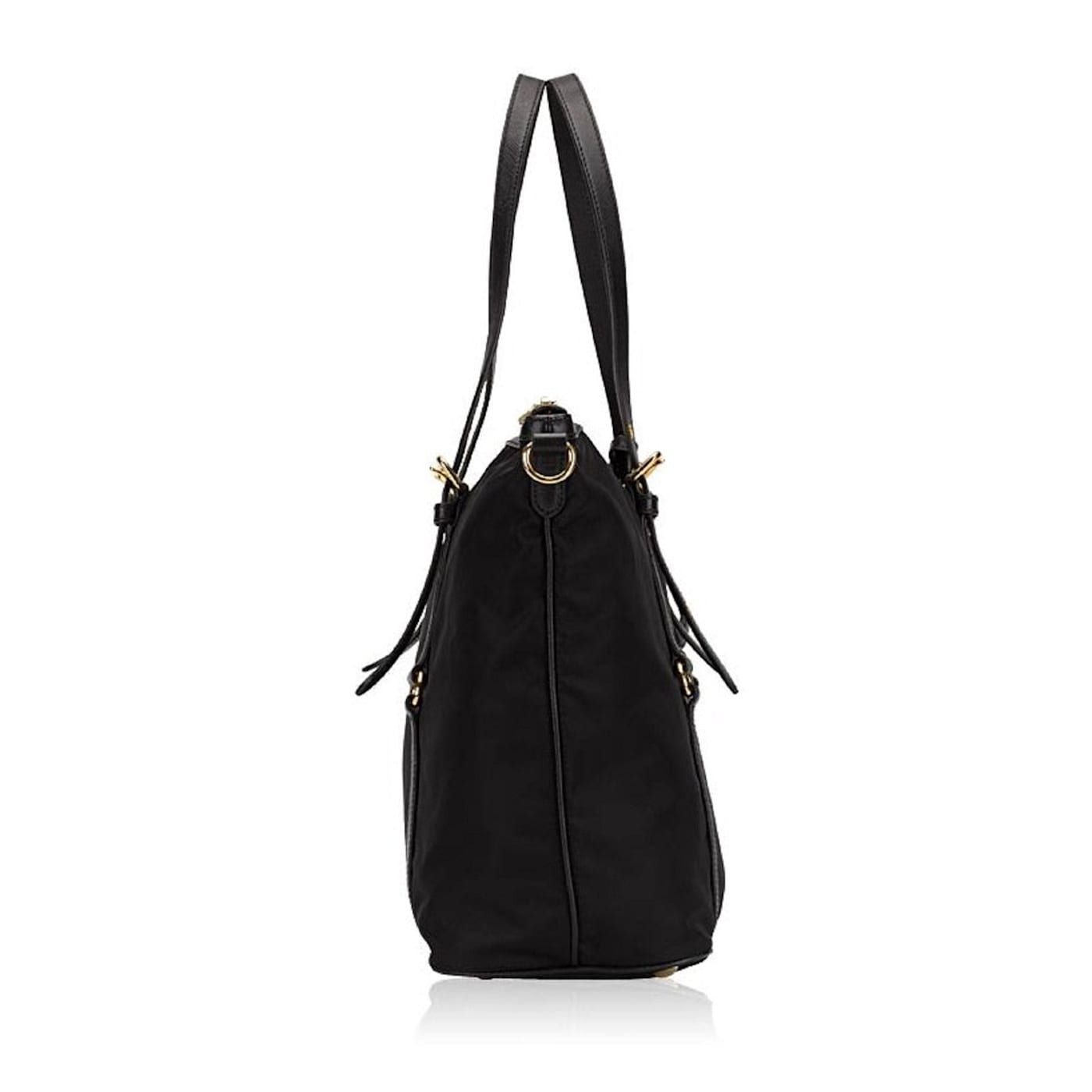 Prada Tessuto Nylon Saffiano Leather Black Top Zip Tote Bag