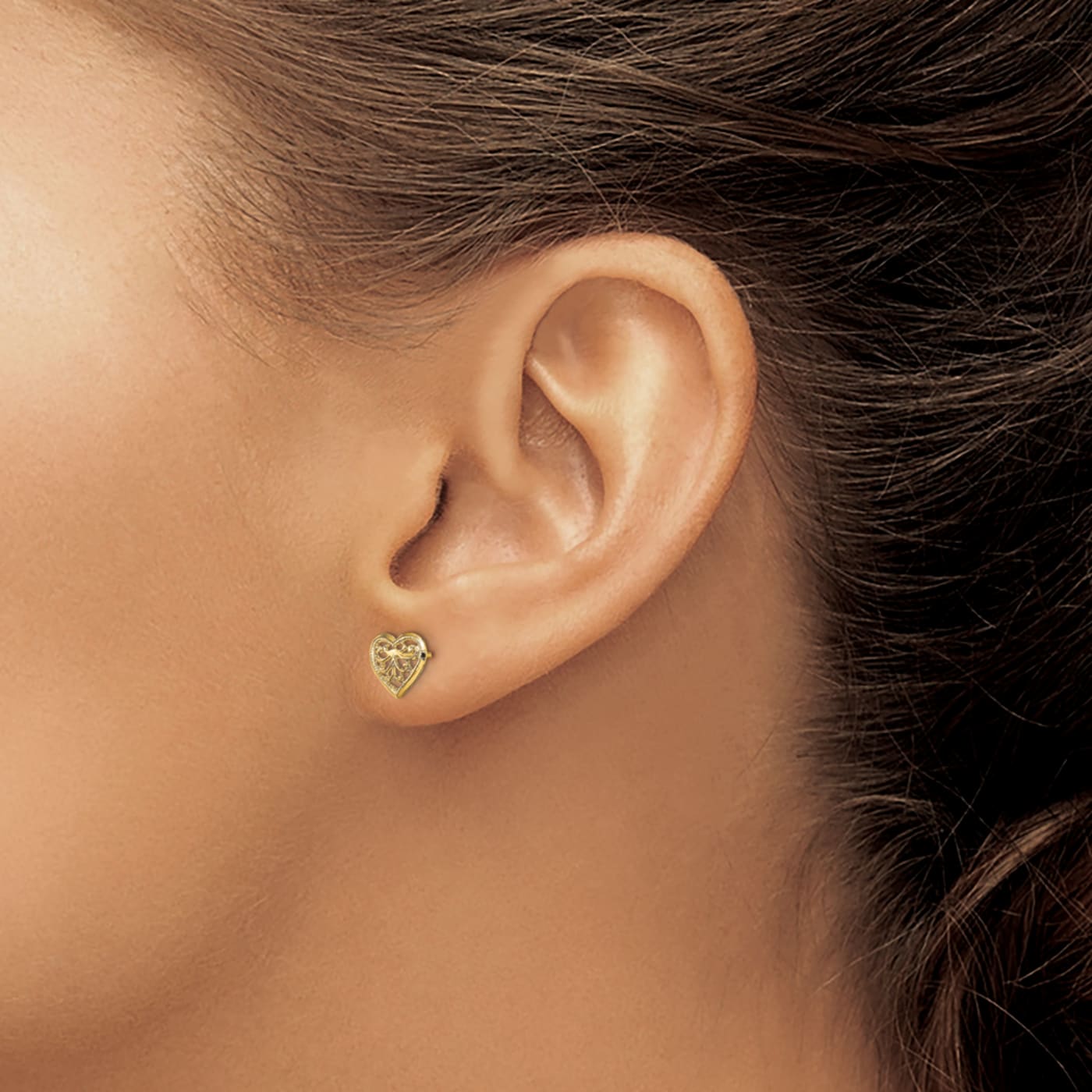 【HYERES LOR】Etrive 14K duet earring M 14k Yellow Gold Filigree Heart Stud Earrings - 14FD3A