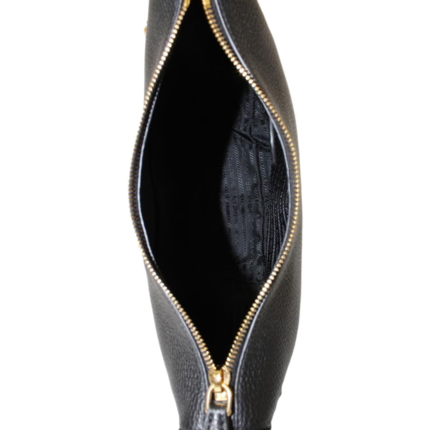 Prada Black Vitello Phenix Leather Web Stripe Strap